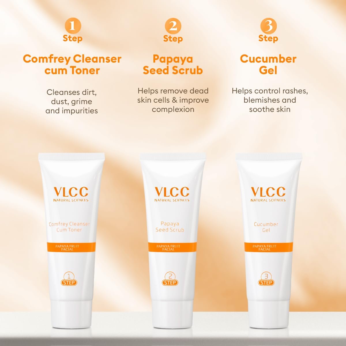 VLCC Papaya Fruit Facial Kit - 60g | Glowing, Blemish Free Skin | With Papaya, Cucumber, Peach, and Orange Peel Extracts | Glowing at Home Facial Kit. thumbnail