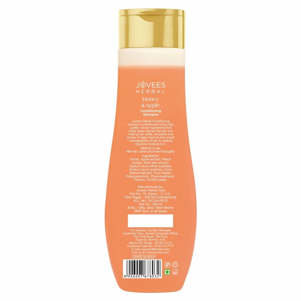 Jovees Herbal Honey & Apple Conditioning Shampoo For silky, Soft & Shiny Hair | Repairing, Controls Frizz, With Peach and Aloe Vera Extracts | For Dry to Rough Hair- 300 ml thumbnail