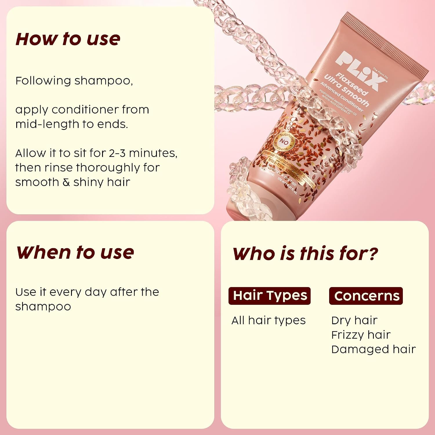 PLIX - THE PLANT FIX Flaxseed Ultrasmooth Advanced Conditioner | Plant Keratin PF & Flaxseed Oil | Smooth & Manageable Hair | Controls Frizz | Paraben & Sulphate Free | For Men & Women | 175 thumbnail