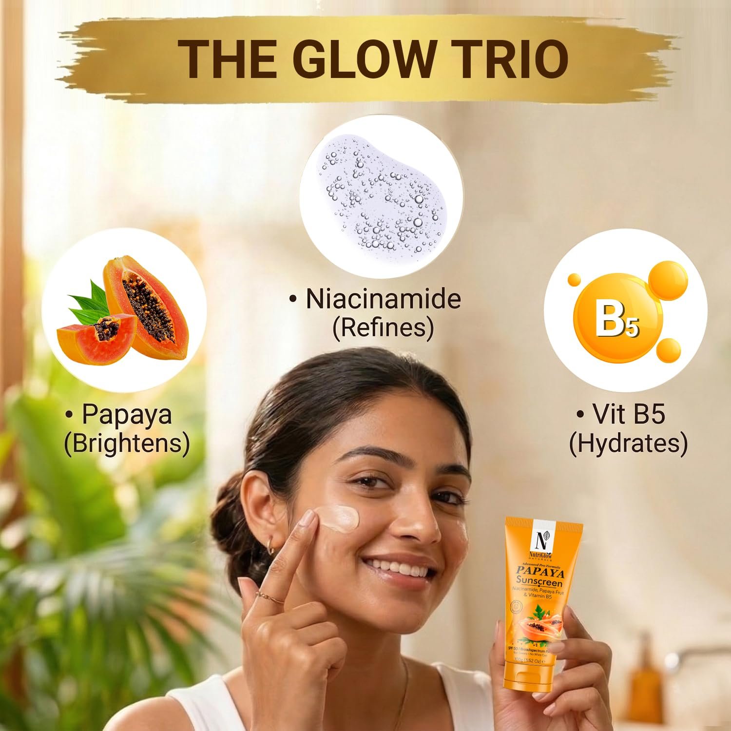 NutriGlow Naturals Papaya Sunscreen SPF 50 PA+++ 100g thumbnail