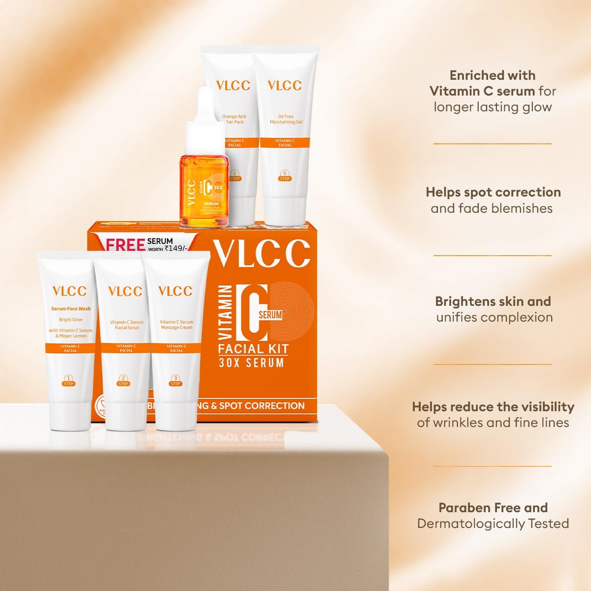 VLCC Vitamin C Serum Facial Kit - 58g | Skin Brightening Facial Kit | Skin Brightening Facial at Home | Fades Spots and Dullness | Vitamin C, Hyaluronic Acid & Ferulic Acid thumbnail