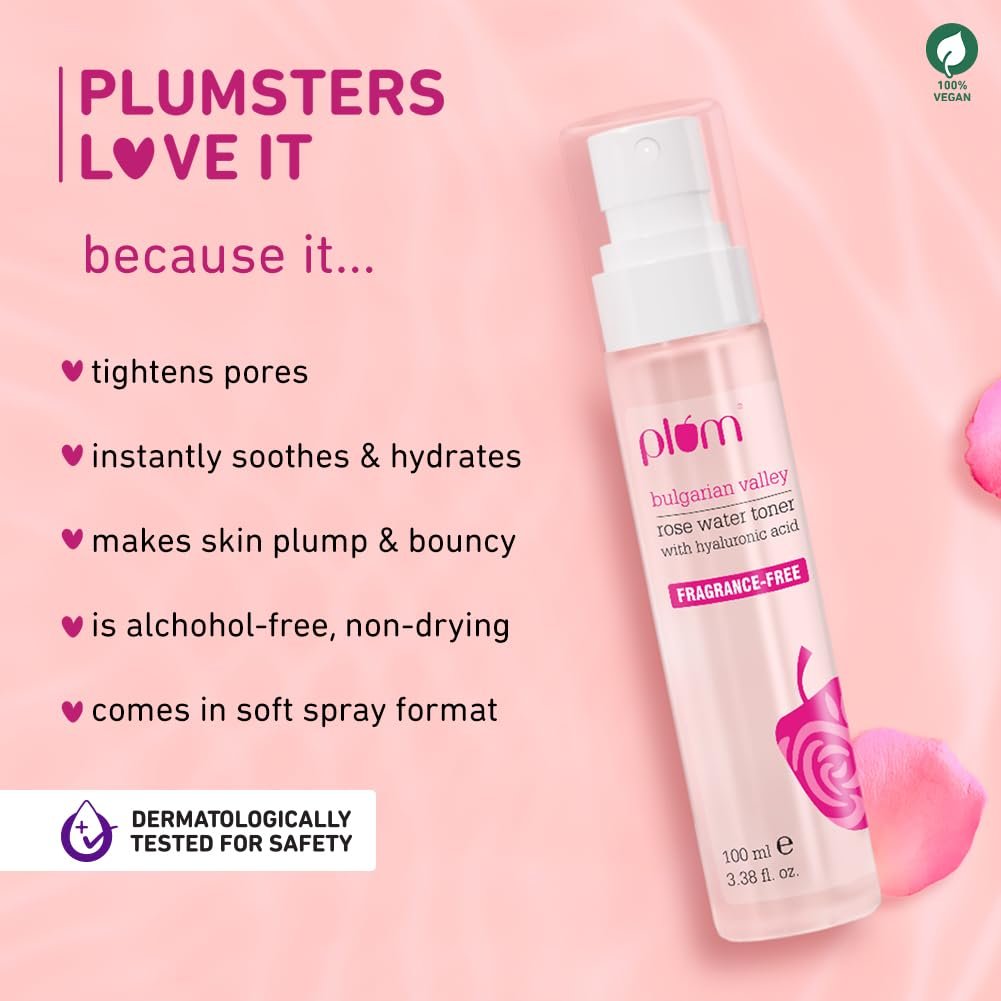 Plum Bulgarian Valley Rose Water Face Toner | for Oily Acne Prone Dry Combination Skin | Women & Men | 100ml thumbnail
