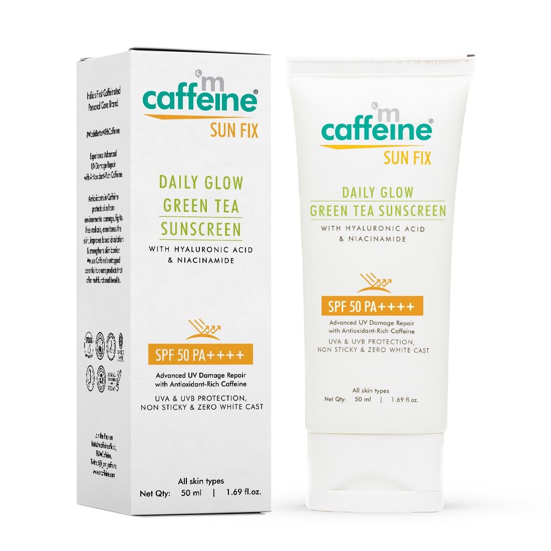 mCaffeine Niacinamide and Hyaluronic Acid Sunscreen SPF 50++ for Oily Skin | Mattifying, Zero White Care, Water Resistant & Non Sticky Sunscreen for Women & Men | - 50ml thumbnail