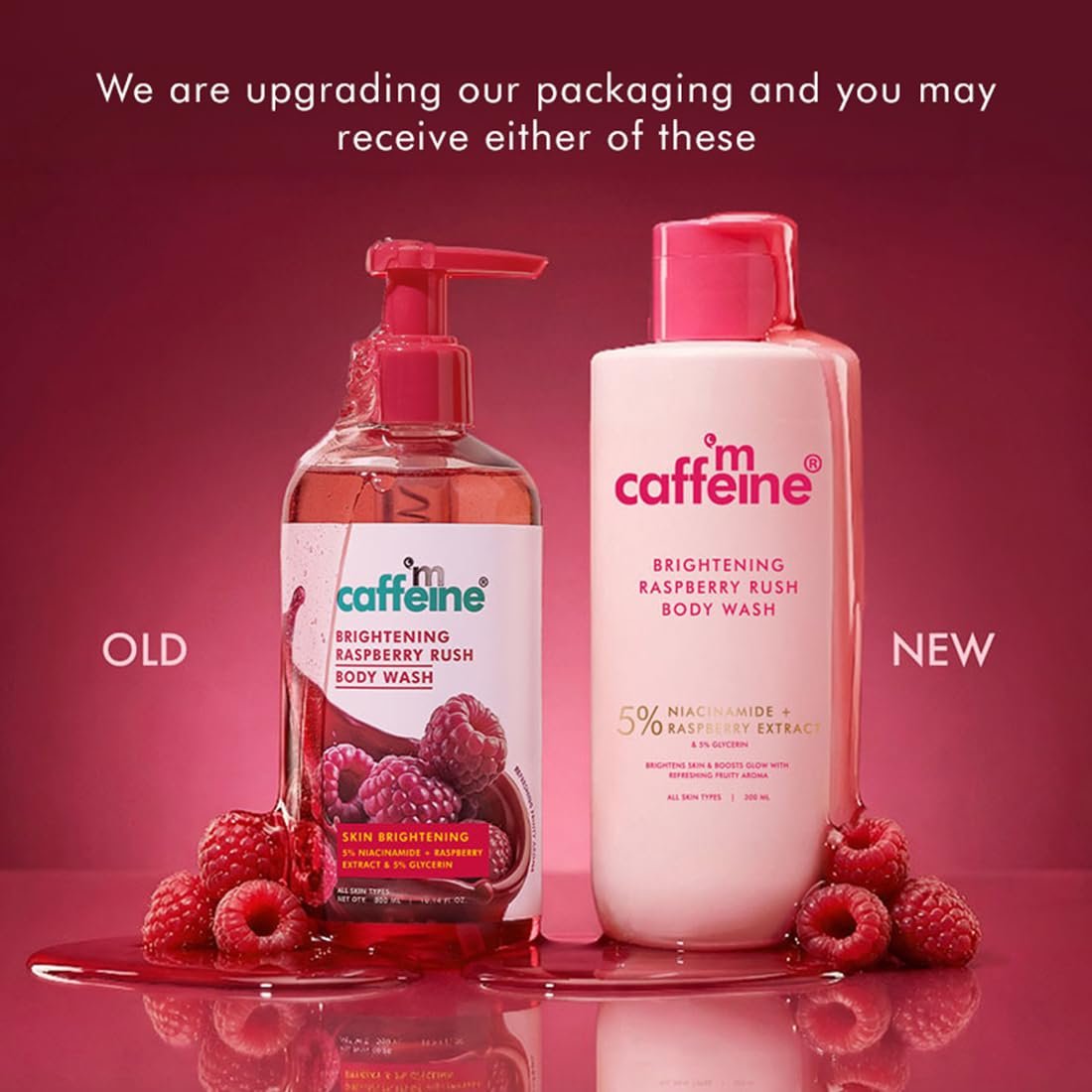 mCaffeine Brightening Body Wash - 5% Niacinamide & Raspberry | Summer Body Wash for Dry Skin | Vitamin C & Glycerin Hydration | Fruity Shower Gel - 300ml thumbnail