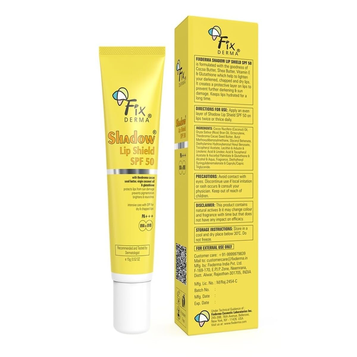 Fixderma Shadow SPF 50 Lip Shield Pa+++ Lip Balm with Cacao Seed Butter & Vitamin E | Prevents Pigmentation & Sun Damage | Lightens Pigmented Lips | Protects Against UVA & UVB Rays - 15gm thumbnail