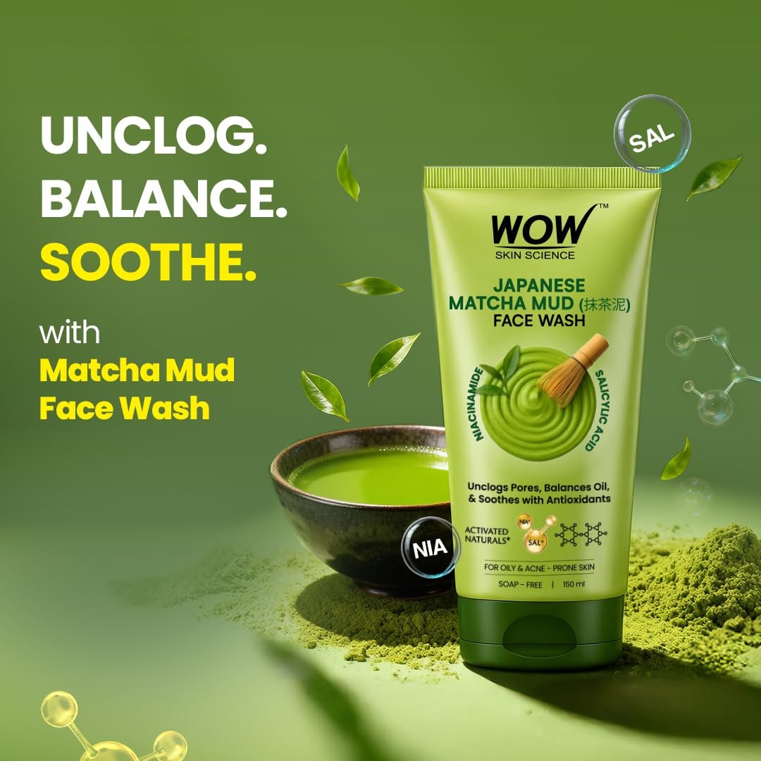 WOW Skin Science Japanese Matcha Mud Face Wash 150 ML for Men & Women | Facewash with Niacinamide & Salicylic Acid | Ceremonial Grade Matcha Detox Cleanser for Oily & Acne-Prone Skin thumbnail