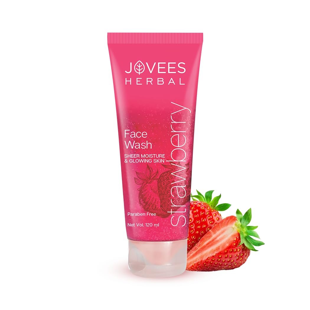 Jovees Herbal Strawberry Face Wash For Hydrating & Glowing Skin with Strawberry Ext. | Gentle Cleanser For Brightens Skin, Removes Pigmentation | For Normal to Dry Skin Types - 120ML thumbnail