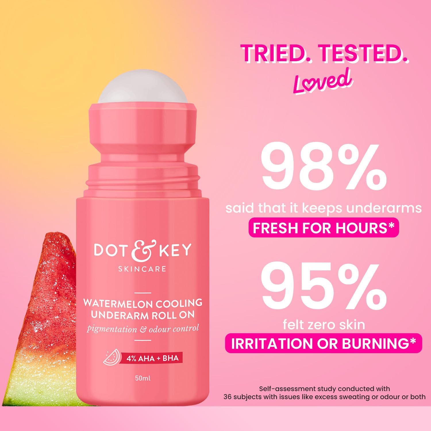 Dot & Key Watermelon Cooling Underarm Roll On | Odour & Sweat Controls | 4% AHA + BHA | Fresh Aqua Fragrance | Gently Exfoliates & Smooths Skin | For Men & Women | 50ml thumbnail