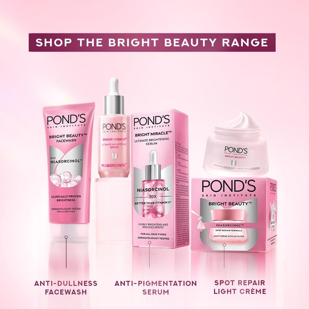 Pond's Bright Beauty Light Cream with UV Filter | Niasorcinol | 100x Better than Vitamin C | Niacinamide | Fades Dark Spots, Brightens Skin, 50g thumbnail