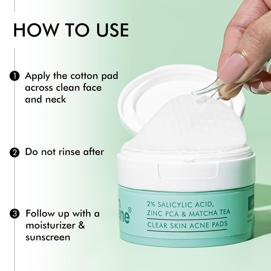 mCaffeine 2% Salicylic Acid Zinc PCA & Matcha Tea Clear Skin Acne Pads | Anti Acne Exfoliating Serum Toner Pads for Acne-Prone Skin | For both Women and Men - 40 N (x1) thumbnail