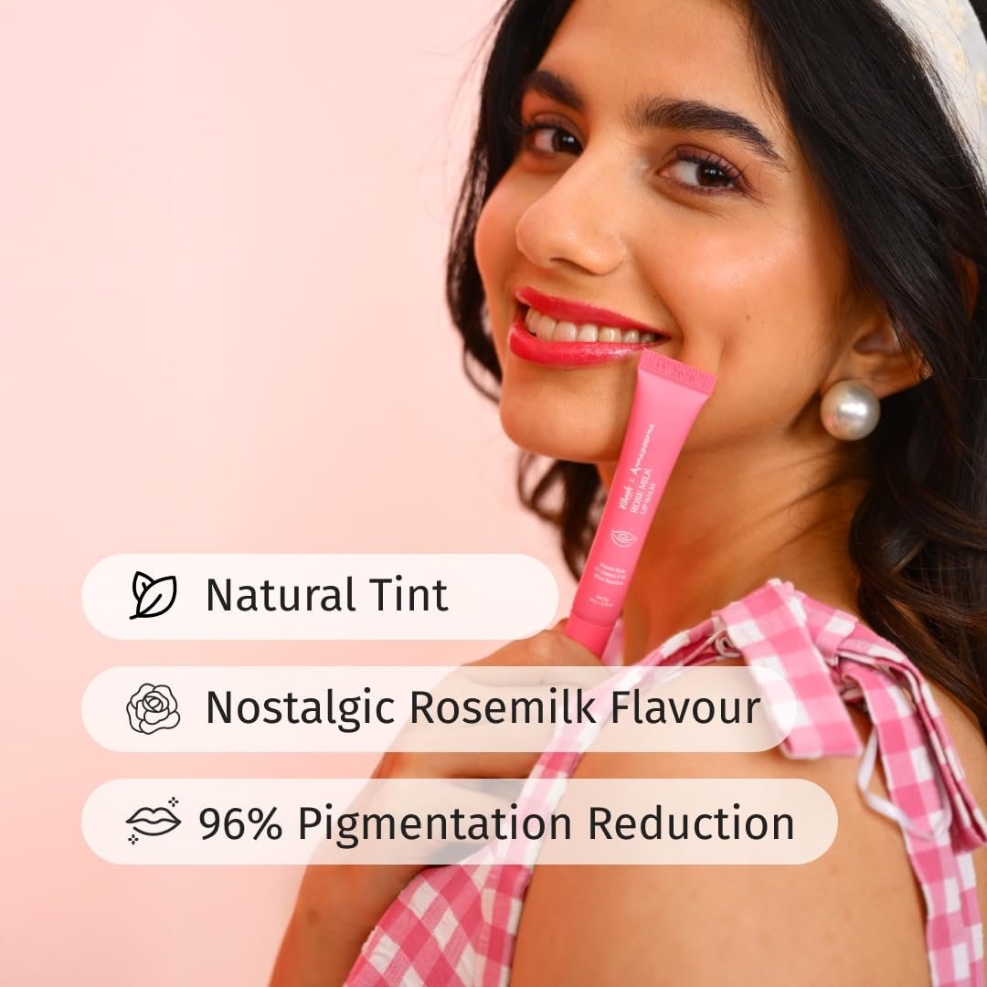 Vilvah X Annapoorna Rose Milk Lip Balm | Pink Tint, Moisturization for Dry, Chapped & Pigmented Lips | With Paneer Rose Extract, 1% Vitamin E & Olive Squalane | thumbnail