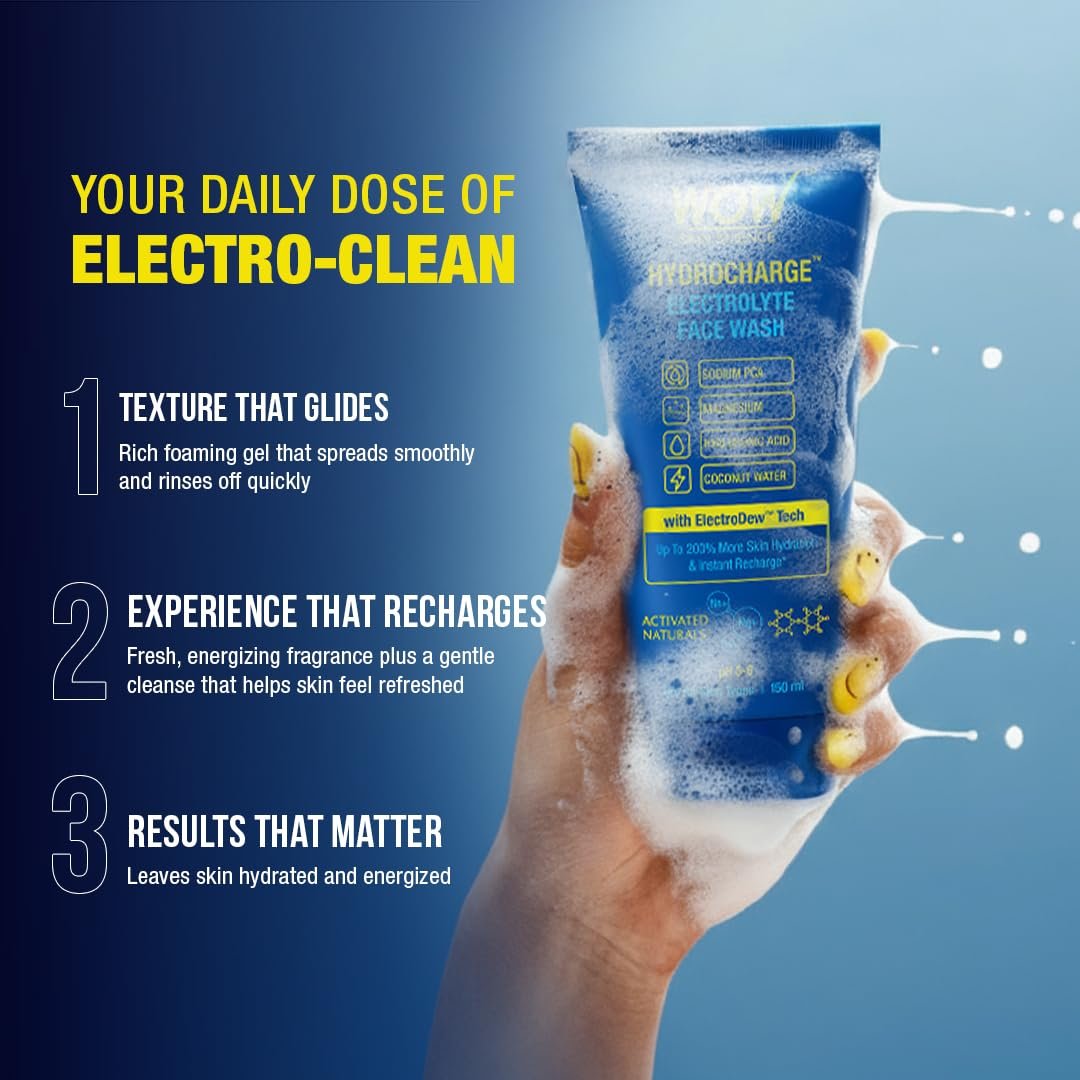 WOW Skin Science Hydrocharge™ Electrolyte Face Wash 150 ML for Men & Women | Facewash with ElectroDew™ Tech, Sodium, Magnesium, Hyaluronic Acid & Coconut Water thumbnail
