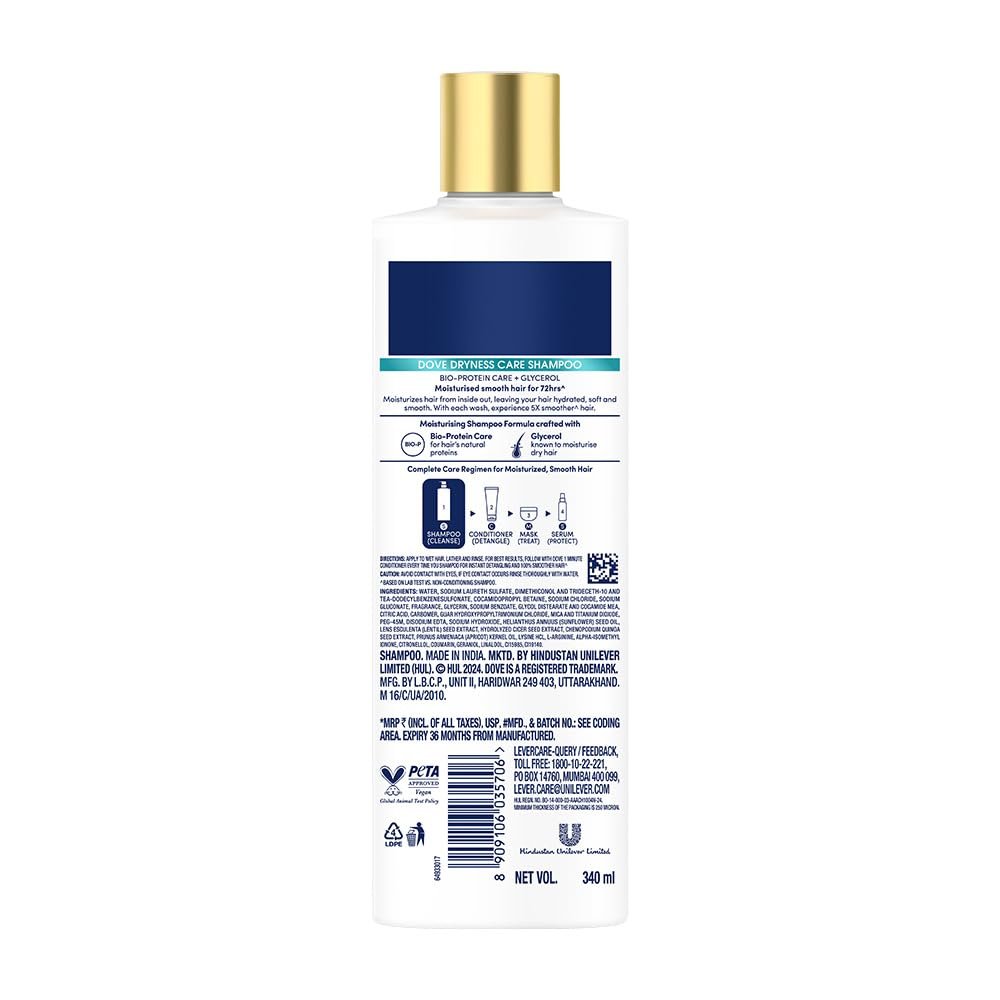 Dove Dryness Care Shampoo 340 ml|| With Pro-Moisture Complex for Dry Hair & Scalp|| Gives Soft|| Smooth|| Damage Free Hair - Daily Shampoo for Men & Women thumbnail