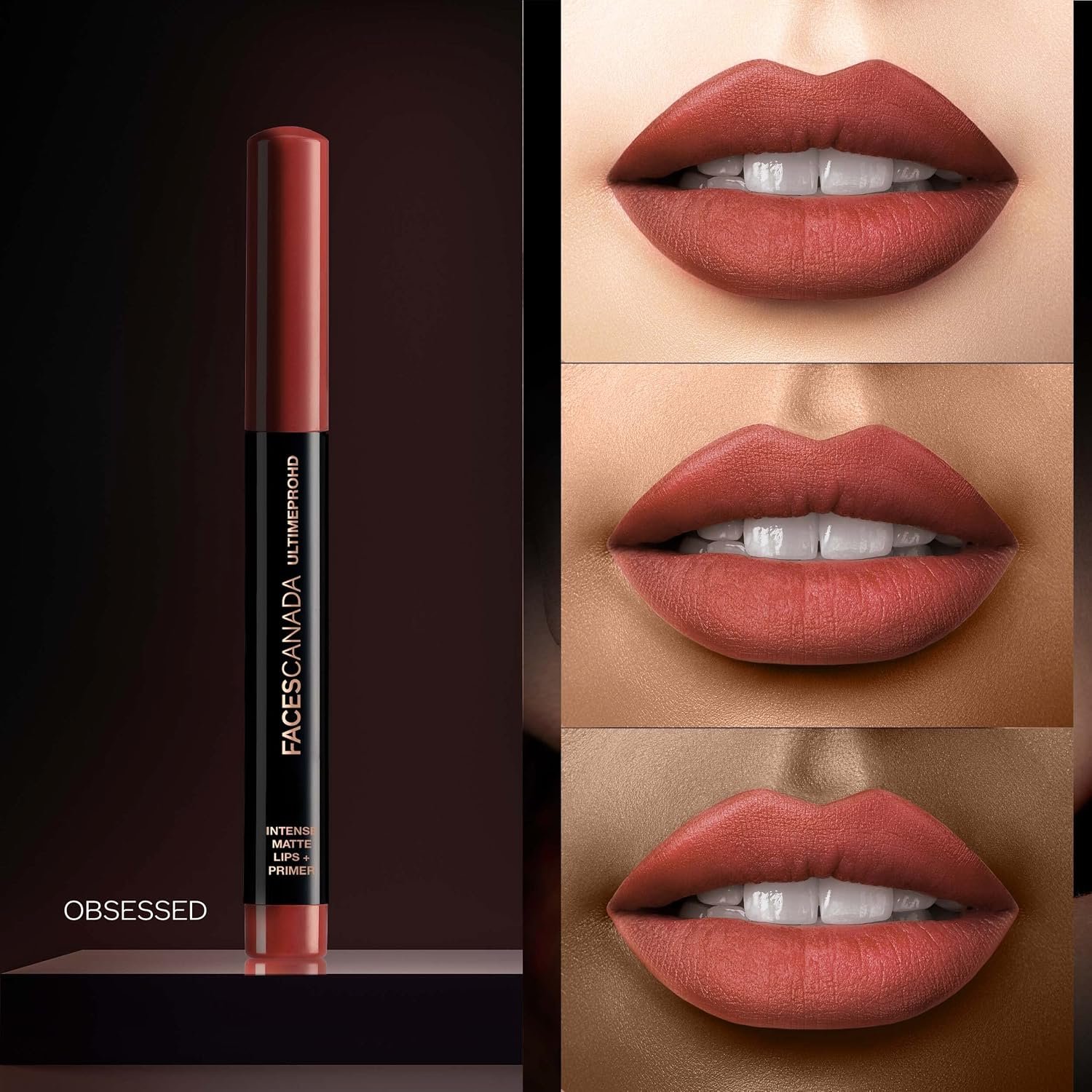 FACES CANADA Ultime Pro HD Intense Matte Lipstick + Primer - Obsessed (Red), 1.4g | 9HR Long Stay | Flawless HD Matte Finish | Intense Color | Lightweight | Smooth Glide | Primer Infused thumbnail