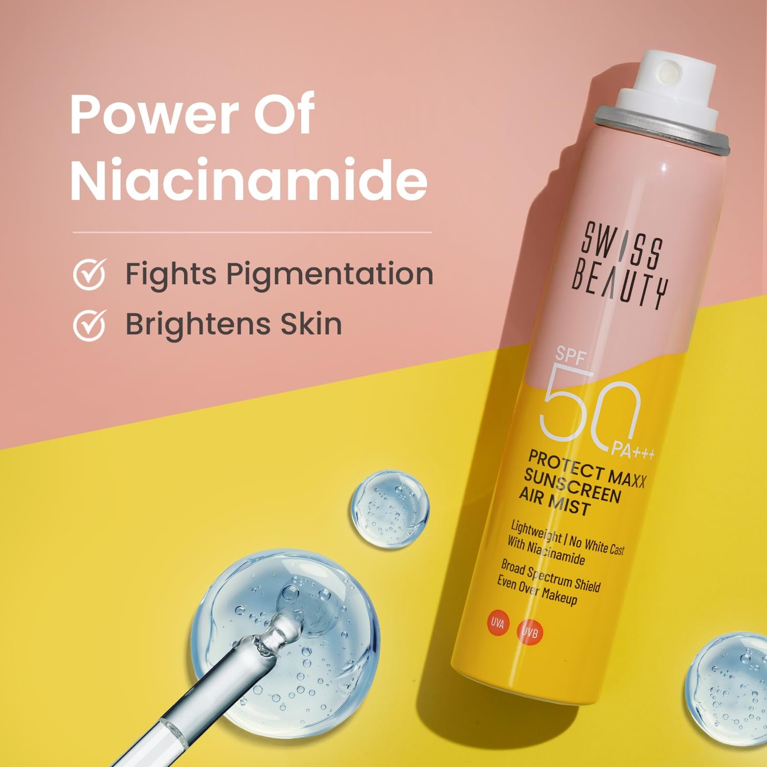 SWISS BEAUTY Protect Maxx Sunscreen Air Mist | SPF 50 PA+++ | With Niacinamide | UVA+UVB Protection For All Skin Type | Even Over Makeup | For Face & Body | 80ml thumbnail