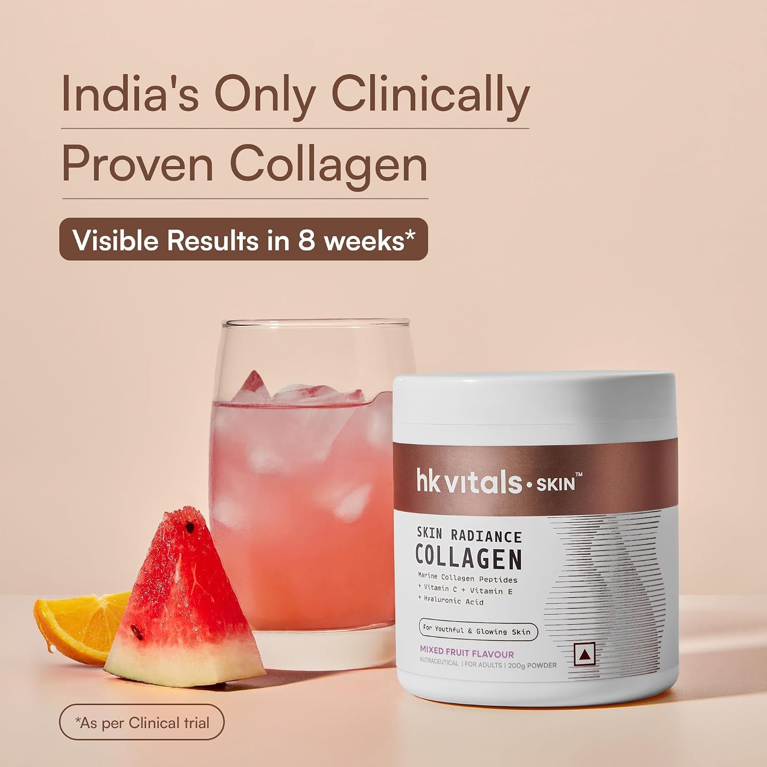 hk vitals Skin Radiance Marine Collagen Supplement Powder, Mixed Fruit,200g Collagen Peptides with Vitamin C, E | For Youthful & Glowing Skin thumbnail
