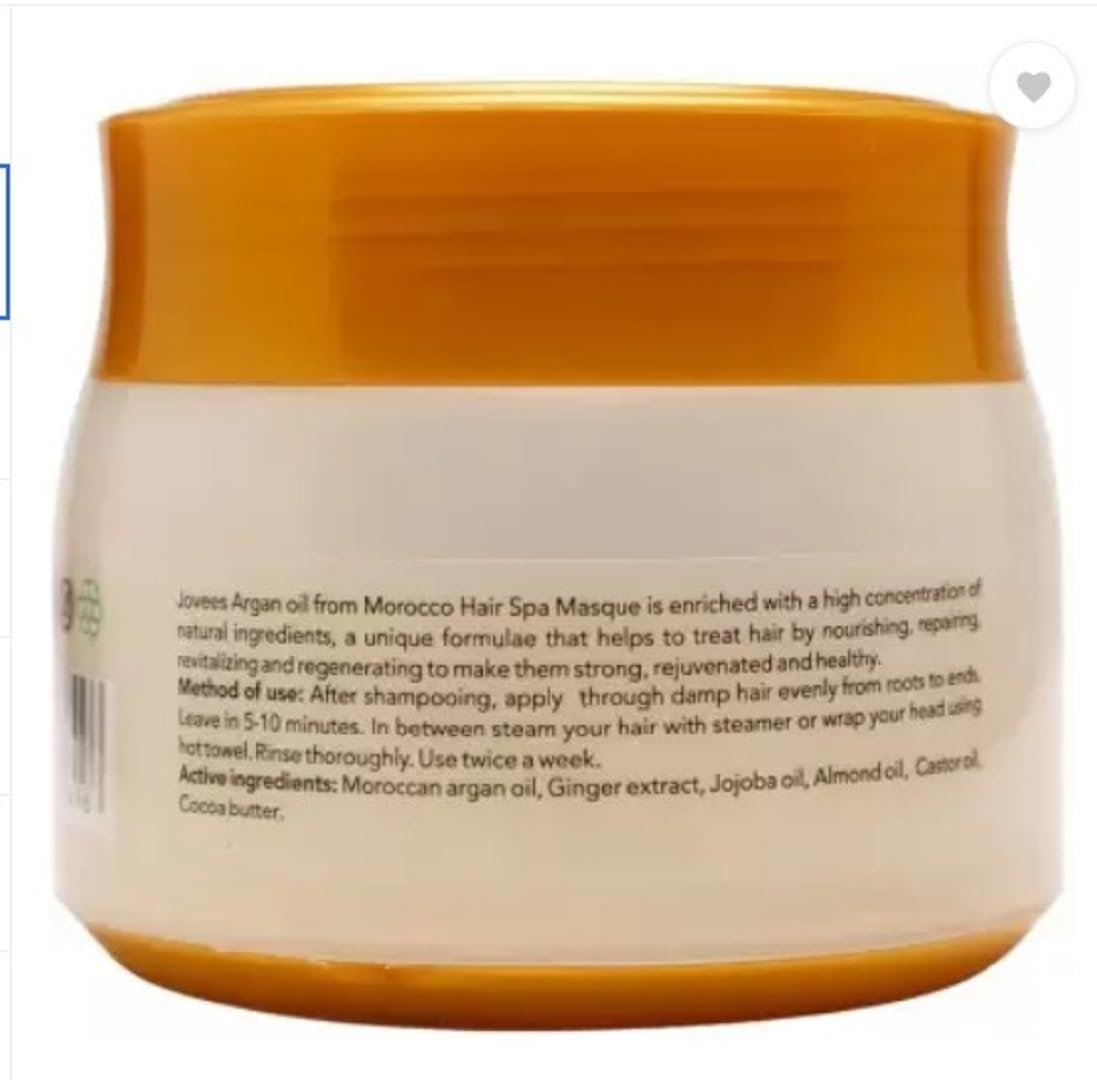 Jovees Herbal Argan Oil Hair Spa Masque For Dry & Damaged Hair | Intense Moisturizing Mask Provides deep conditioning & strength | With Moroccan Argan and Jojoba Oil | 400g thumbnail