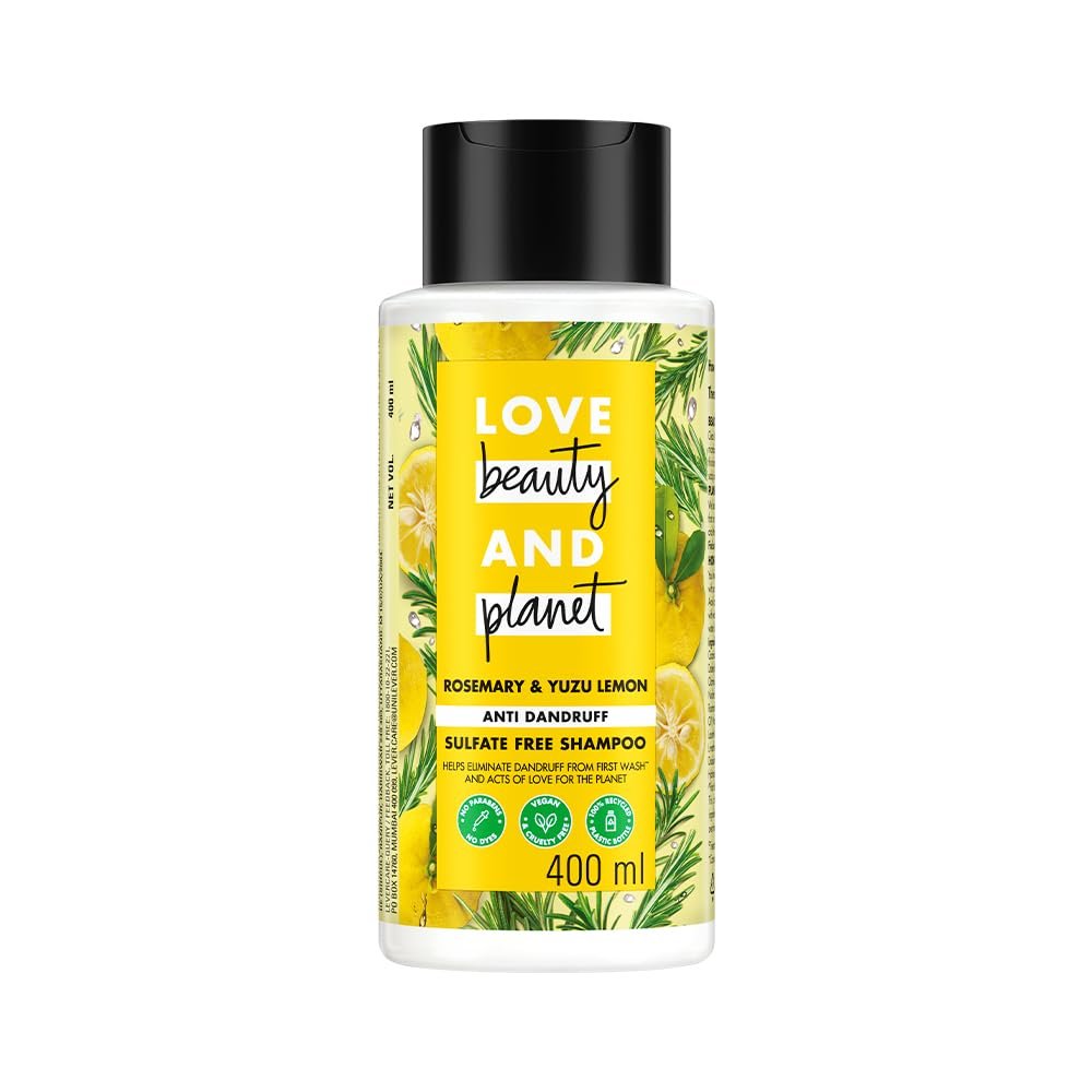 Love Beauty and Planet Rosemary & Yuzu Lemon Anti-Dandruff Shampoo for Scalp Care, Helps Reduce Dandruff, Refreshes the Scalp, Sulfate-Free Formula, 400ml