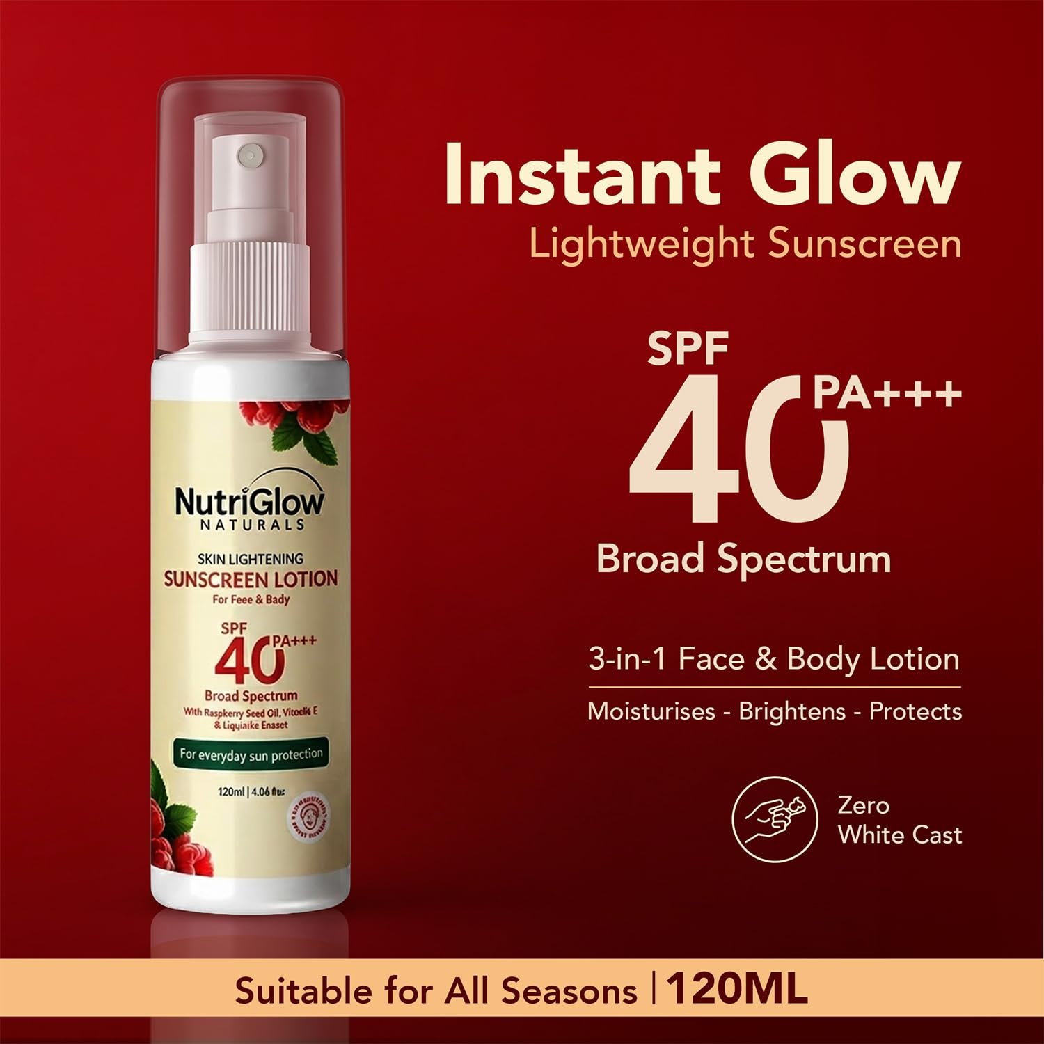 NutriGlow Naturals Skin Lightening Body Sunscreen Lotion for Face & Body 120ml thumbnail
