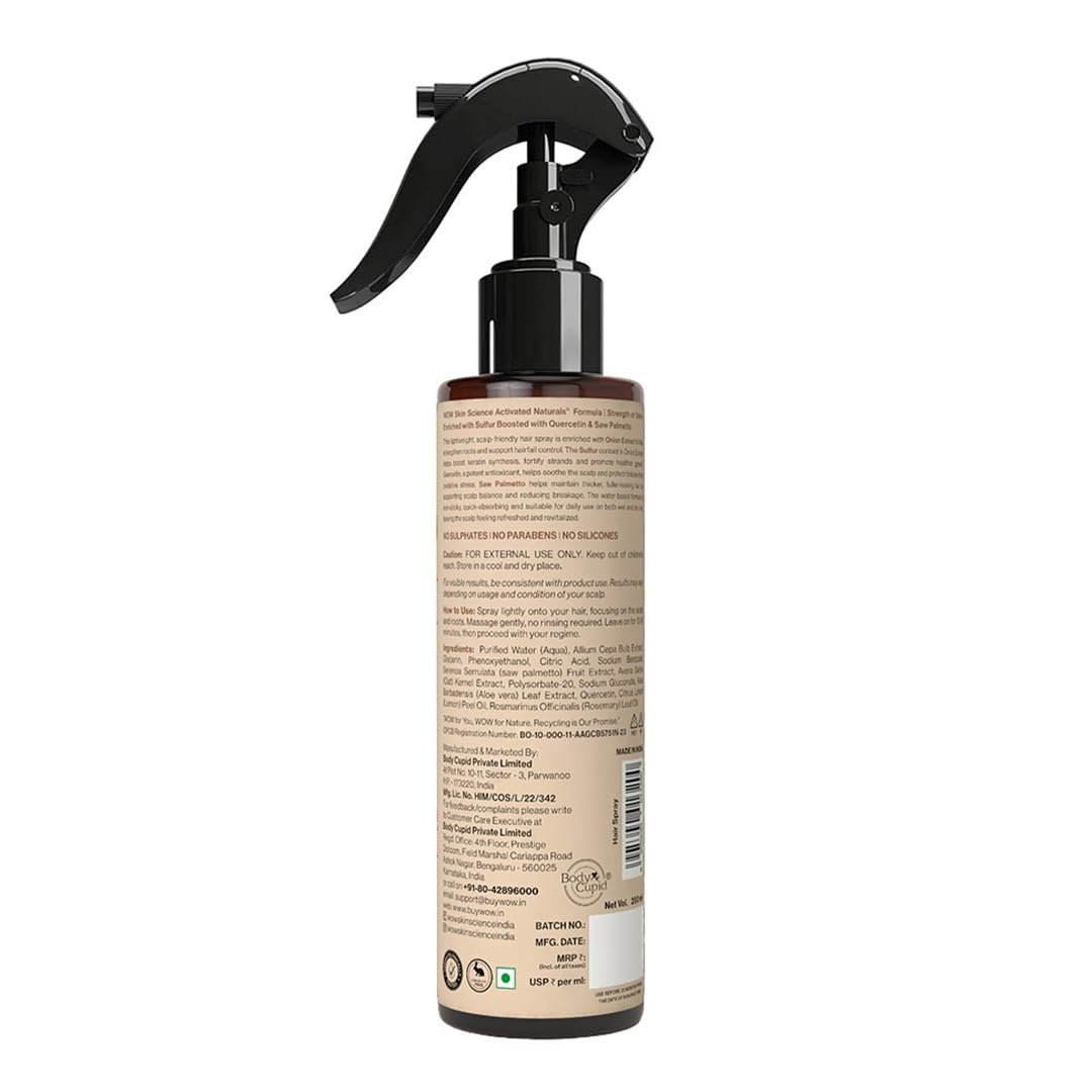 WOW Skin Science Hairfall Control Onion Juice Spray | With Quercetin, Saw Palmetto & Sulfur | Supports Stronger Roots & Reduced Hairfall 200ml thumbnail