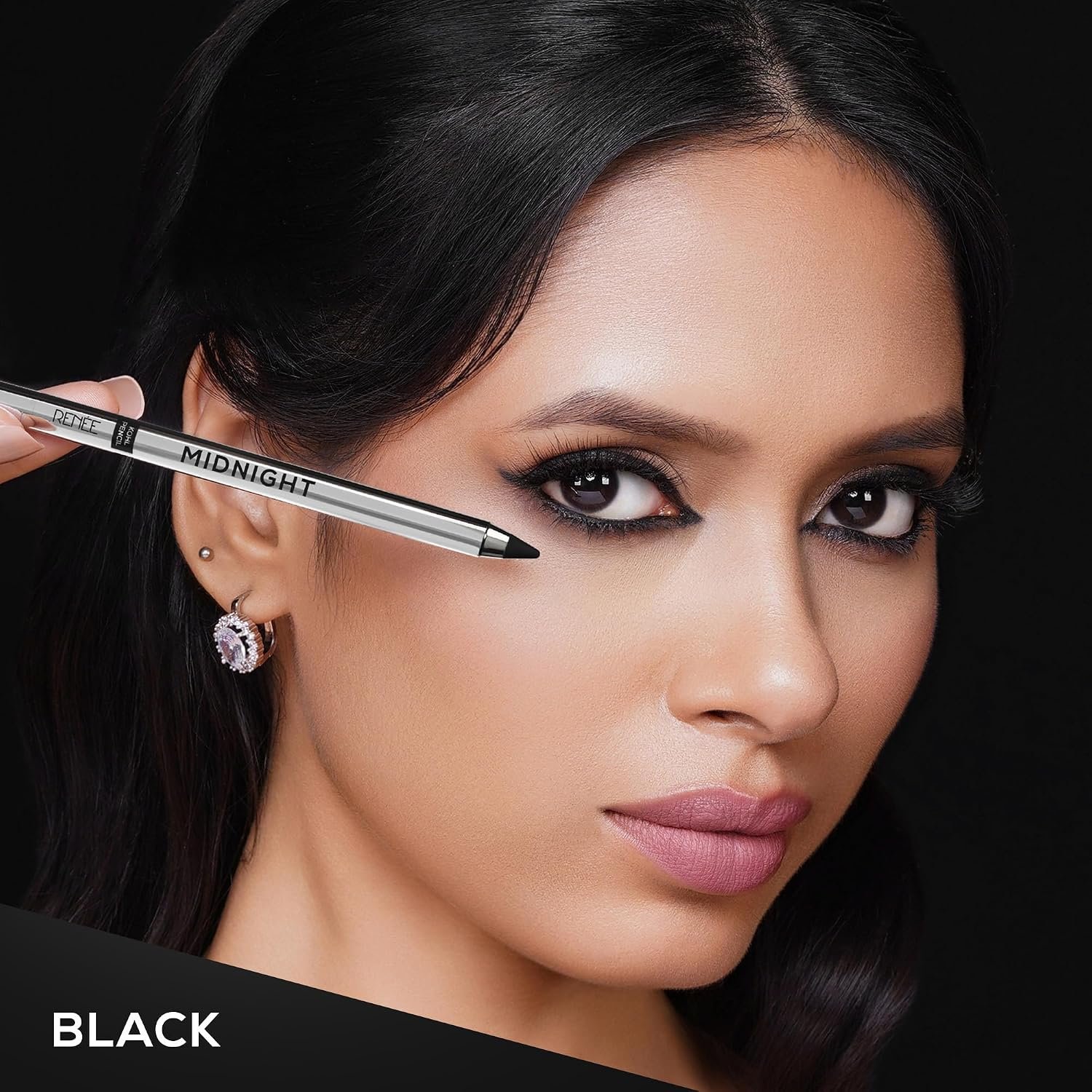 RENEE Midnight Kohl Kajal Pencil | Waterproof, Smudgeproof With Sharpener | 24 Hours Long Stay | Darkest Black | One Swipe Application | Vitamin E, Olive Oil and Castor Oil | Matte Finish thumbnail