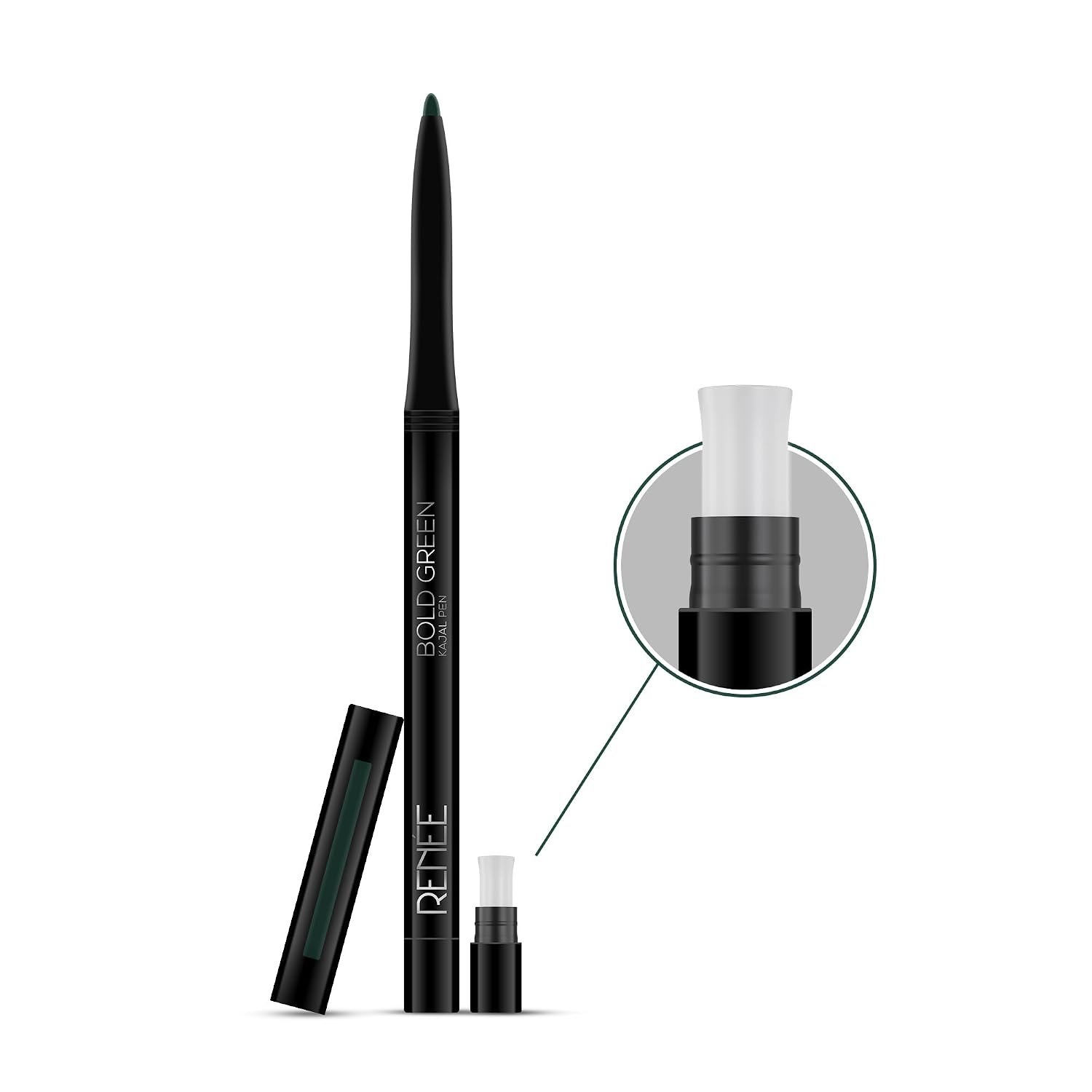RENEE Kajal Pen with Sharpener - Bold Green 0.35gm 24 Hrs Stay Long Lasting Kohl Pencil, Matte Finish, Rich Color Payoff, Smudge & Water Proof with One Swipe Application Formula thumbnail