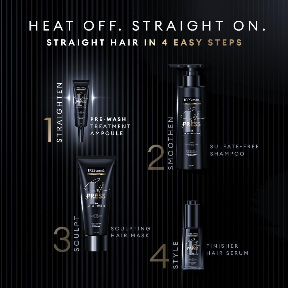 TRESemme Silk Press Pre-Wash Treatment Ampoules 4 x 15ml | Heatless Hair Straightening Treatment | Straight Hair | At-Home Treatment for straight hair thumbnail