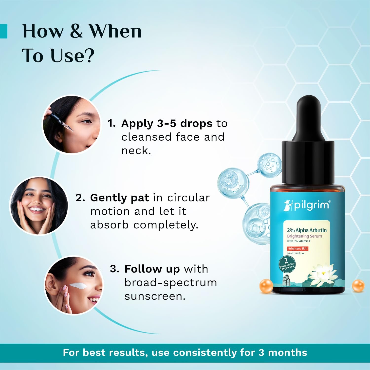 PILGRIM Korean 2% Alpha Arbutin & 3% Vitamin C Brightening Face Serum for glowing skin| Alpha arbutin face serum|All skin types | Men & Women| Korean Skin Care| Vegan & Cruelty-free | 30ml thumbnail