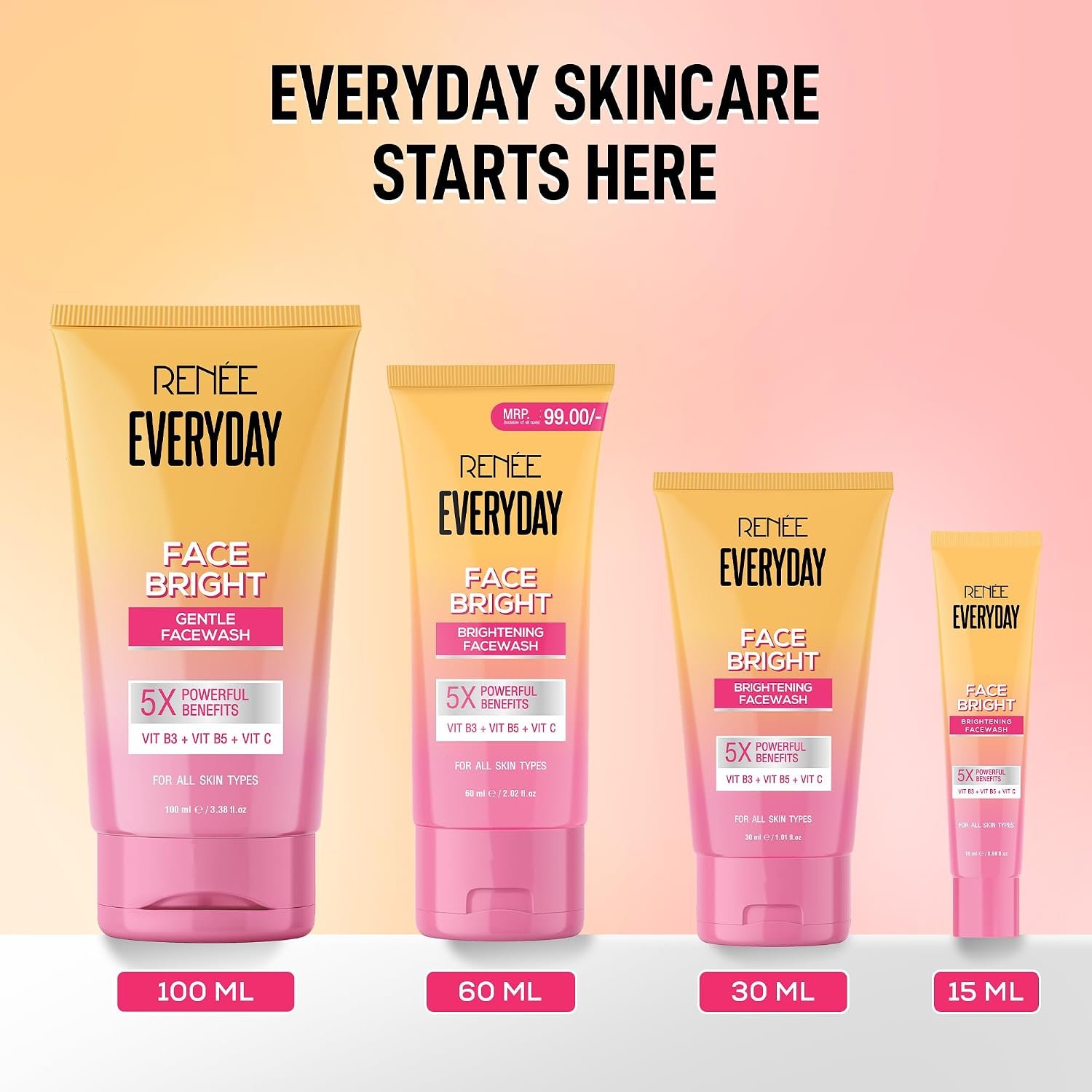 RENEE Everyday Face Bright Gentle Face Wash For Fresh, Clean Skin | Hydrates, Brightens Skin, Reduces Oil | With Vitamin B3, B5, and C | Facewash for Women & Men of All Skin Types | 60 Ml thumbnail