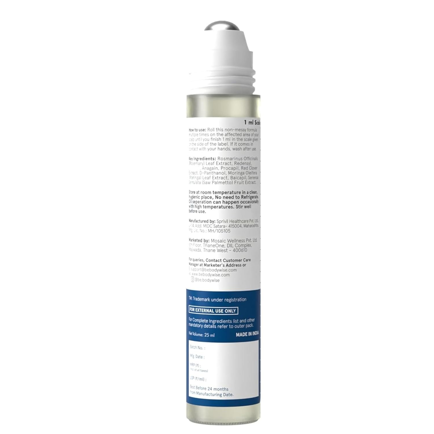 Be Bodywise Rosemary Hair Growth Serum (Roll On) | 3% Redensyl & 2% Anagain | Hair fall control serum for Women & Men | Promotes Hair Growth & Stimulates Hair Follicles | 25ml thumbnail
