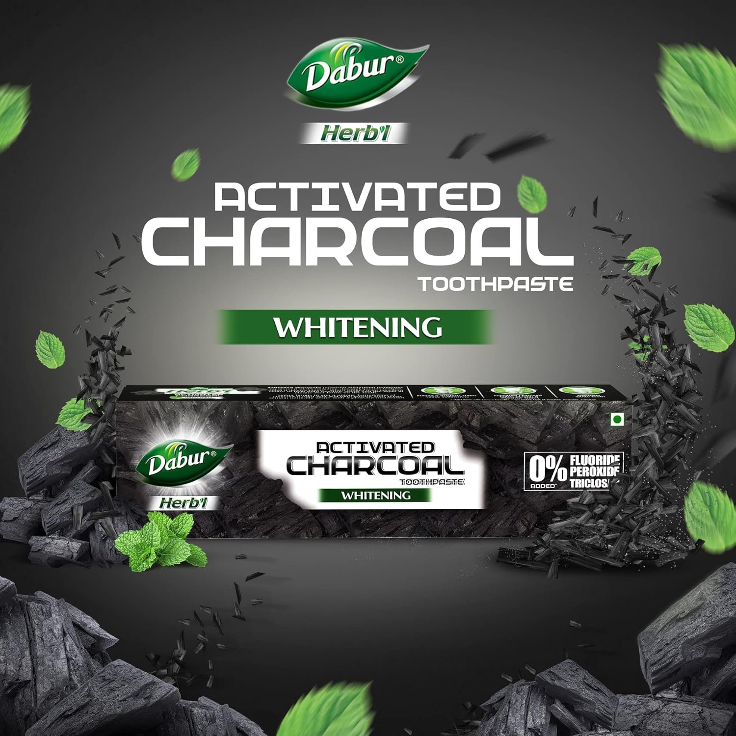 DABUR Herb'L Activated Charcoal Toothpaste 120gm (Pack of 1)|Whitening Black Gel Toothpaste|Fluoride Free|Fights Plaque & Extrinsic Stains|With Power of Mint|Cool & Refreshing Mouth Experien thumbnail