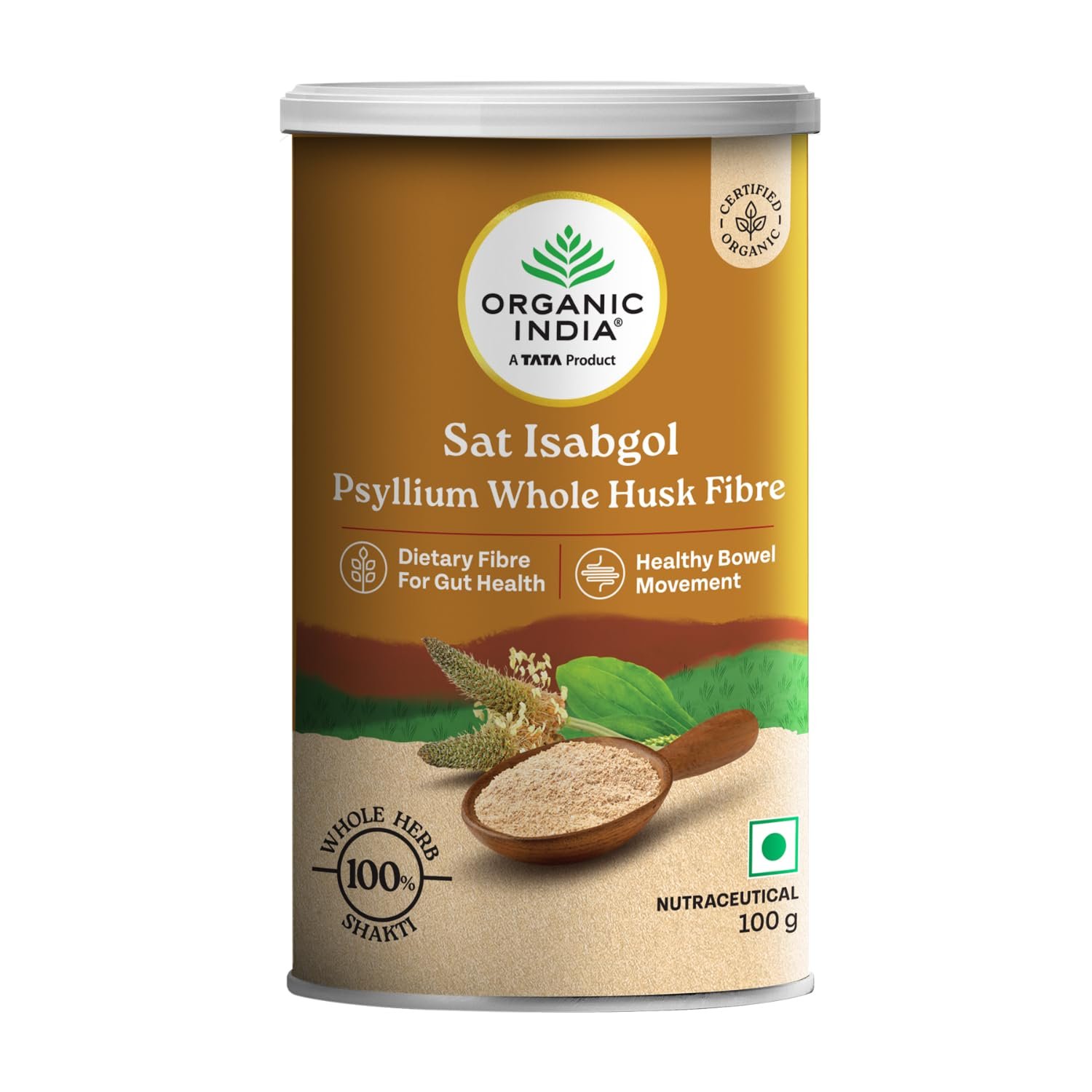 A TATA Product - Organic India Sat Isabgol Psyllium Whole Husk Powder - 100g,
