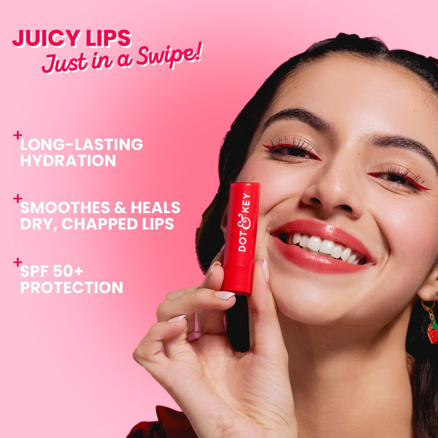 Dot & Key Barrier Repair Hydrating Lip Balm SPF 50 | Strawberry Red | Repairs Damaged Lip Barrier | High Tinted | 4.5 gm thumbnail