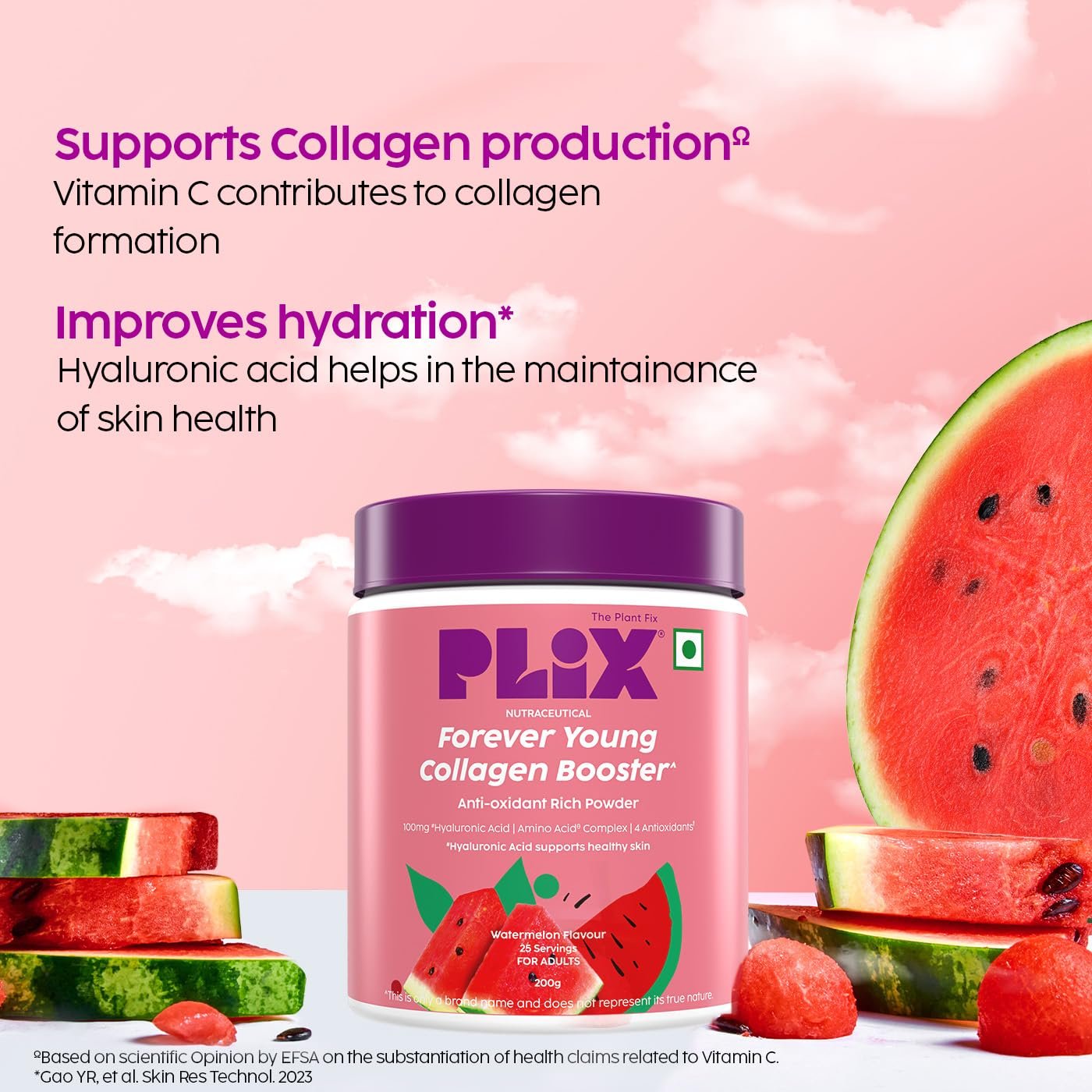 PLIX – THE PLANT FIX | Collagen Booster Powder to Support Healthy Skin | Supports Collagen Production, Antioxidants & Skin Health | Vitamin C, Hyaluronic Acid, Watermelon (200 g) thumbnail