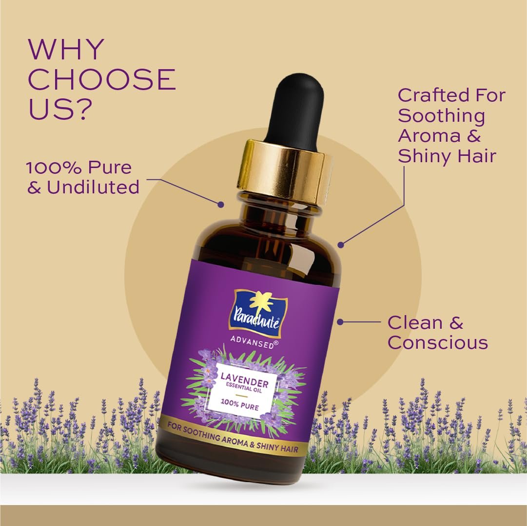 Parachute Advansed Lavender Essential Oil 14ml | 100% Pure | For long & thick hair | Soothing Aroma | Soft & Shiny Hair | Promotes Healthy-Looking Hair thumbnail