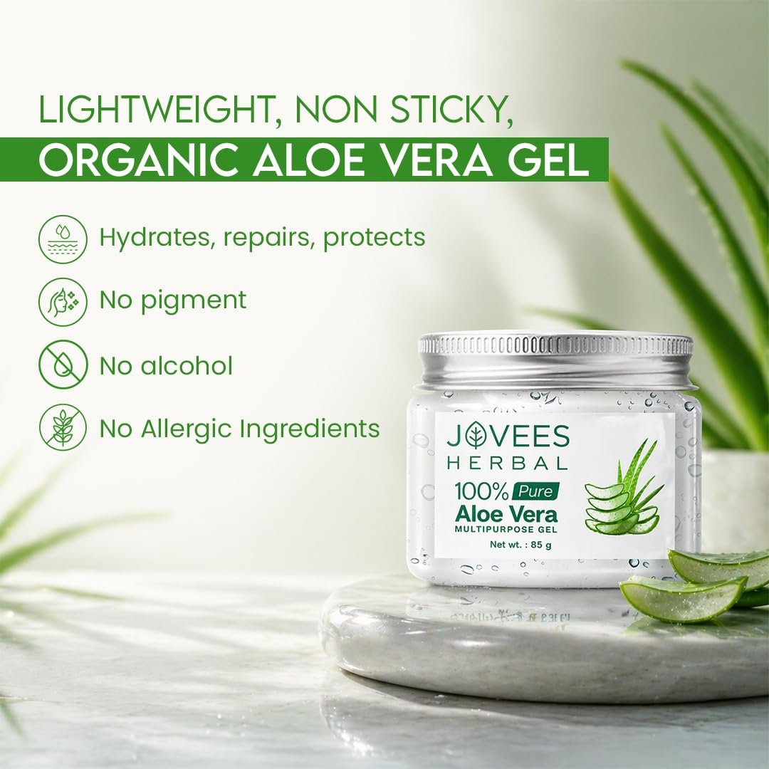 Jovees Herbal 100% Pure Aloe Vera Multipurpose Gel For Face, Skin & Hair | Aloe Vera Gel For Hydrates, Moisturized & Even Tone Skin | Suitable For Men & Women- 85g thumbnail