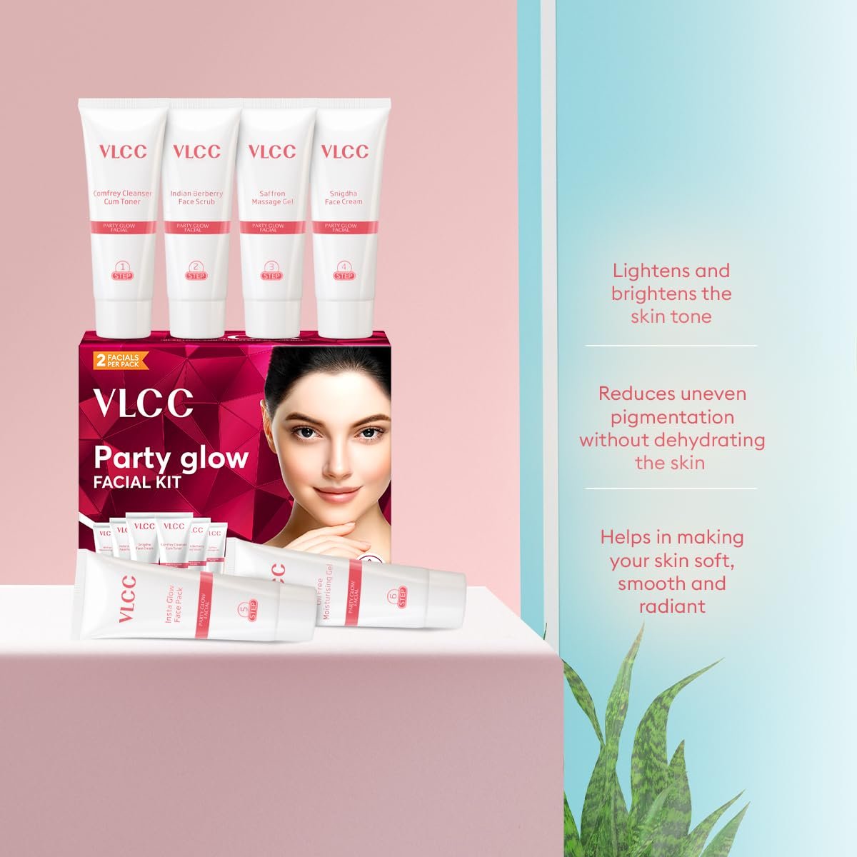 VLCC Party Glow Facial Kit - 60g | Intense Glow For Clear, Bright Skin | Special Occasion at Home Facial | With Indian Berberry, Saffron, Mulberry, and Hazlenut thumbnail