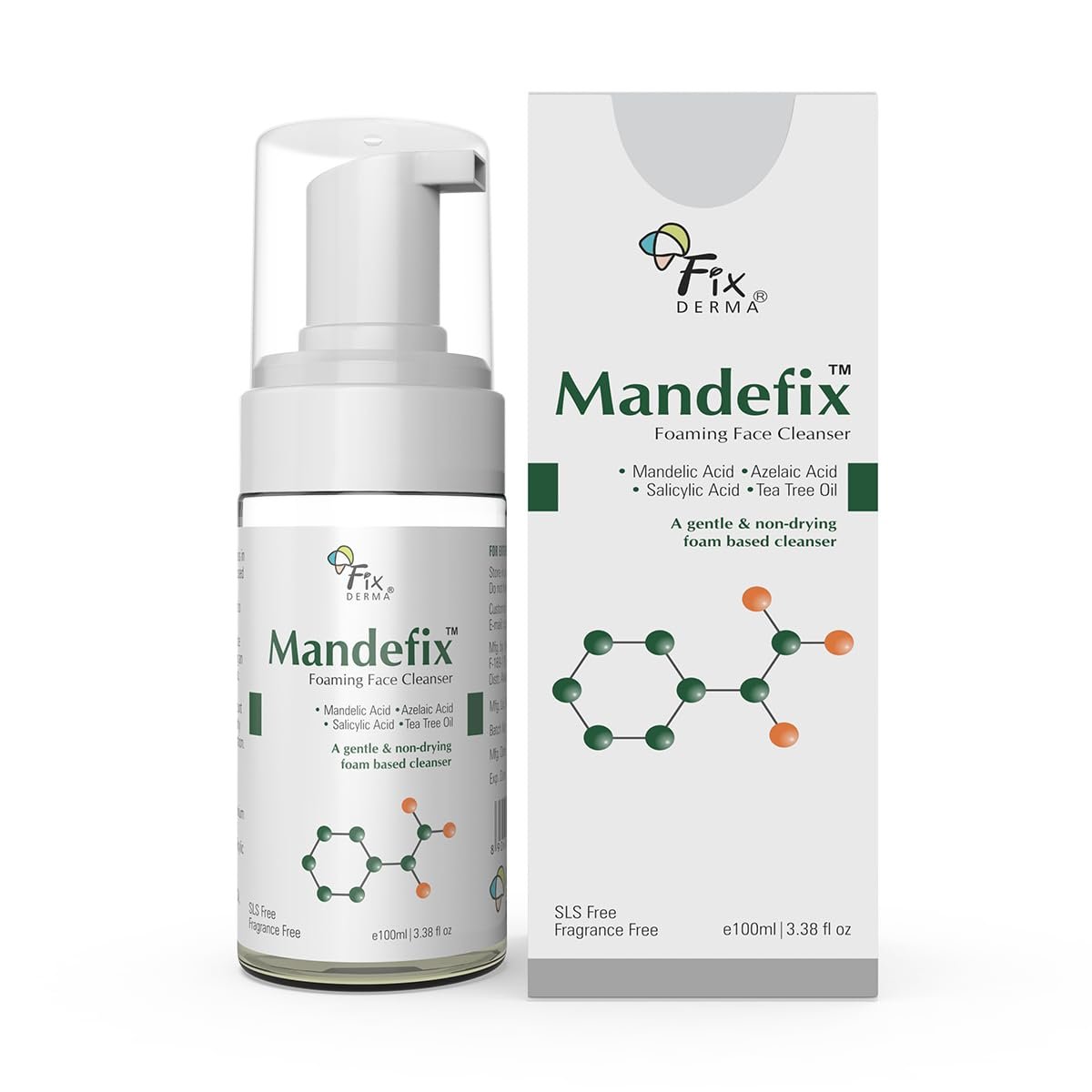 Fixderma Mandefix Foaming Cleanser with 2% Salicylic Acid | Nondrying Cleanser, Exfoliator, Reduces Skin Ageing | Salicylic Acid Face Wash for Sensitive and Acne Prone Skin - 100ml