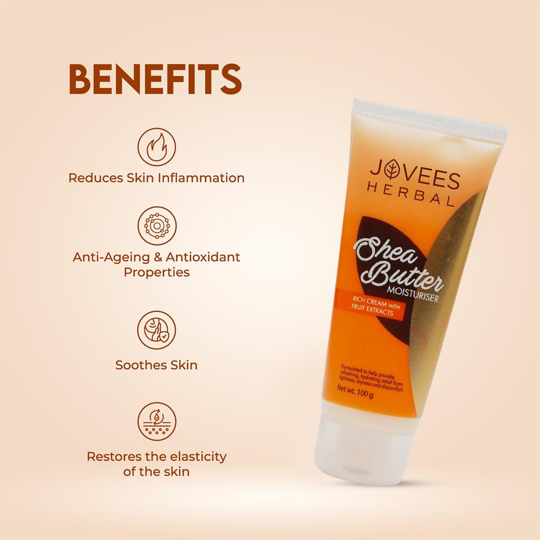 Jovees Herbal Shea Butter Moisturiser | With Shea Butter & Fruit Extracts | Reduces Skin Inflammation & Restores Hydration | For Normal & Dry Skin 100g thumbnail