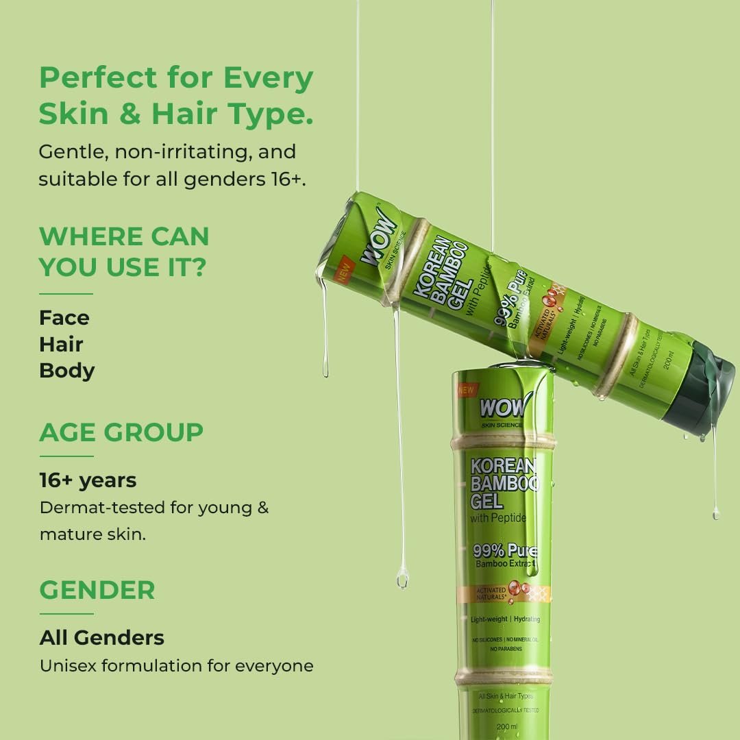 WOW Skin Science Korean Bamboo Gel with Peptide | 99% Pure Bamboo Extract | Lightweight Hydration for Skin & Hair 200ml thumbnail