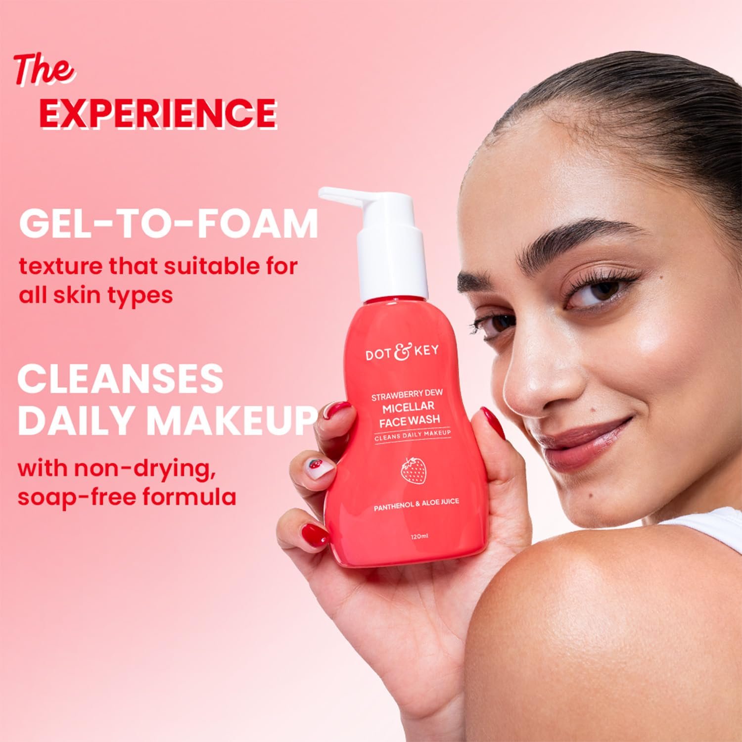 Dot & Key Strawberry Dew Micellar Face Wash, Cleanses Daily Makeup, Non-Drying & Soap-Free Formula 120ml thumbnail
