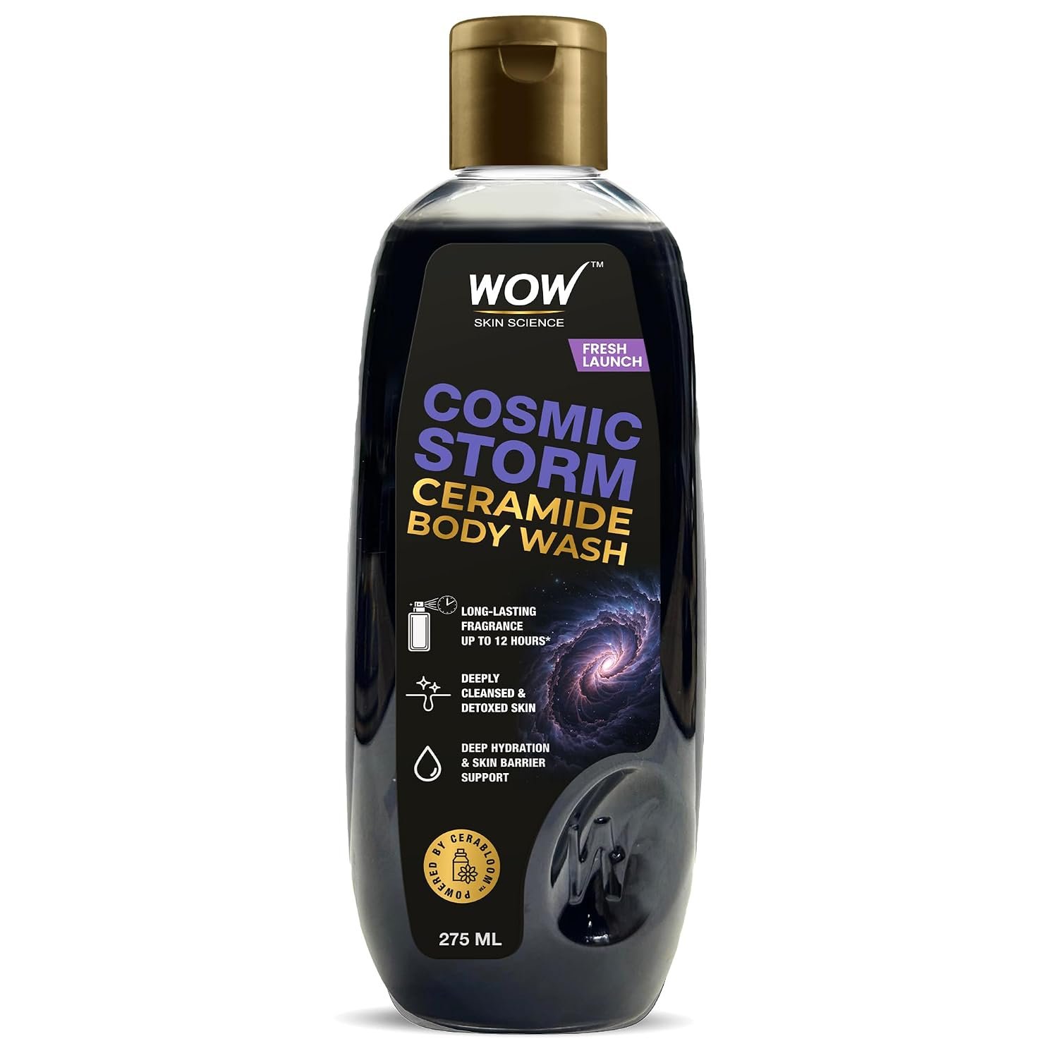 WOW Skin Science Cosmic Storm� Ceramide Body Wash | Ceramide for Deep Hydration & Skin Barrier Support | Activated Charcoal Detox Cleanse | 12-Hour Fragrance with Cerabloom� | 275 ml