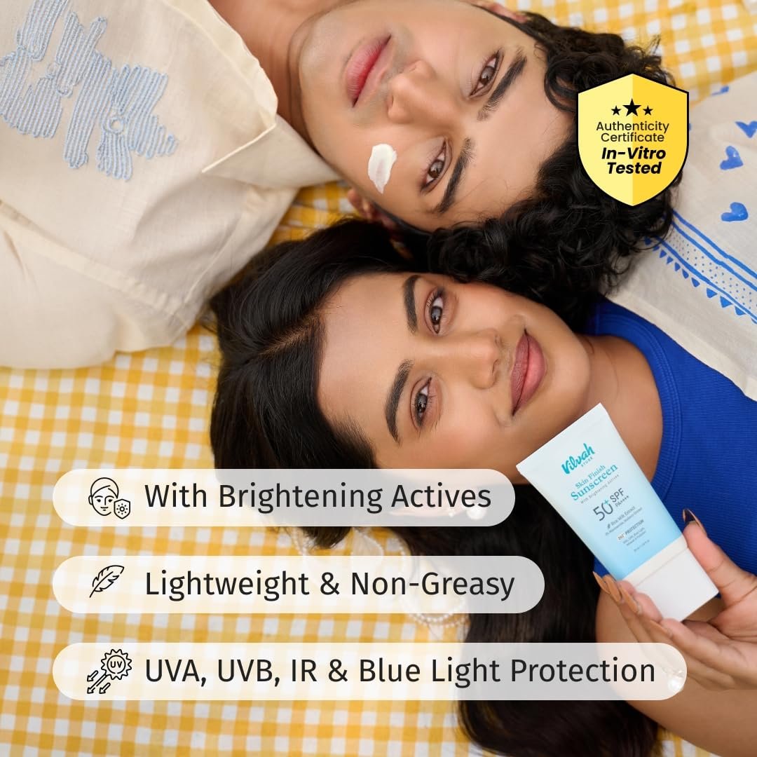 Vilvah Skin Finish Sunscreen SPF 50 PA++++ | No White Cast, Water-Resistant Sunscreen | Hydrating, Lightweight, Non-Greasy | UVA & UVB Protection with Natural UV Filters & Rice Milk |  50g thumbnail