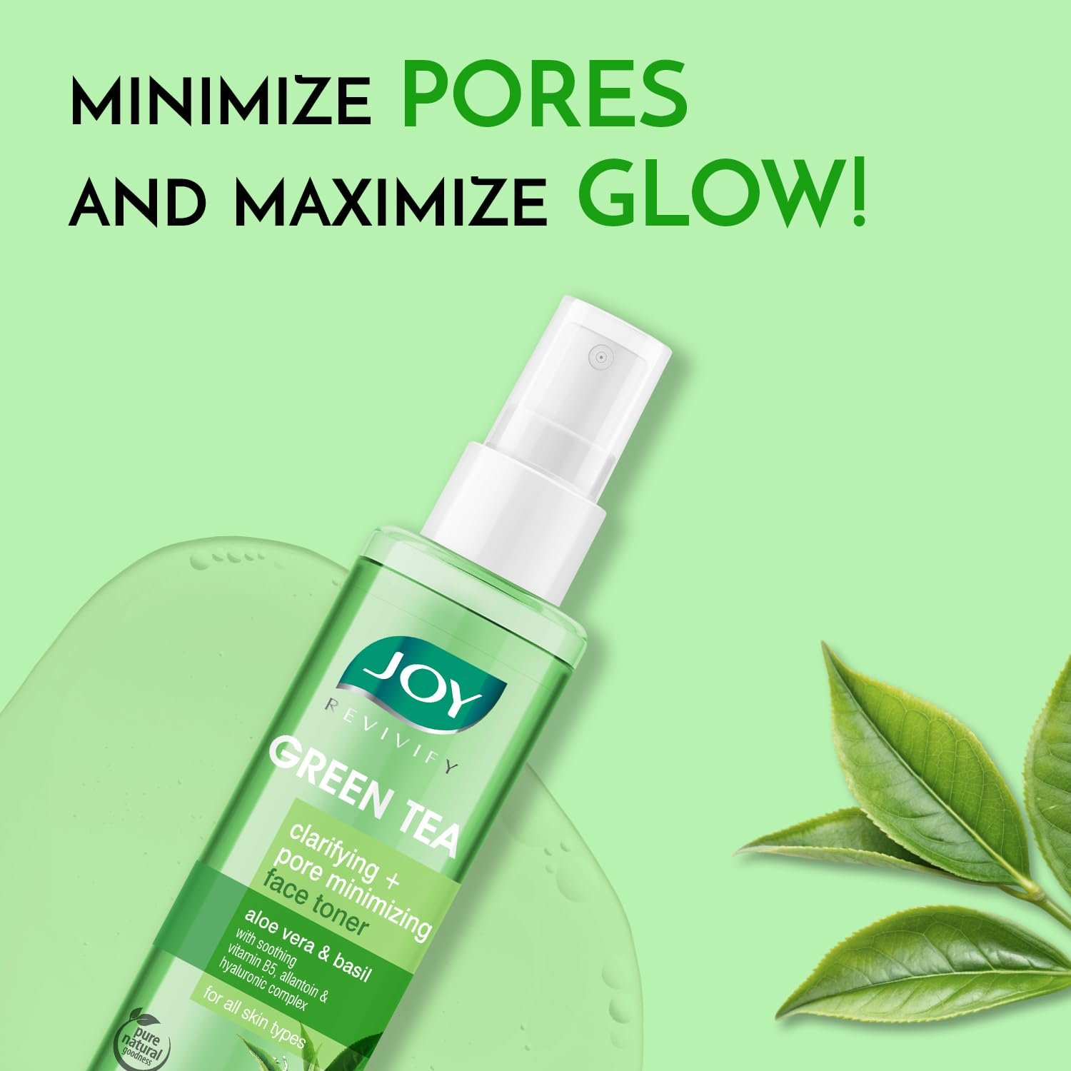 Joy Clarifying & Pore Minimizing Green Tea Face Toner (150ml) | Alcohol Free Toner with Aloe Vera, Vitamin E & Hyaluronic Acid for Hydrating & Refreshing Skin | For All Skin Types thumbnail