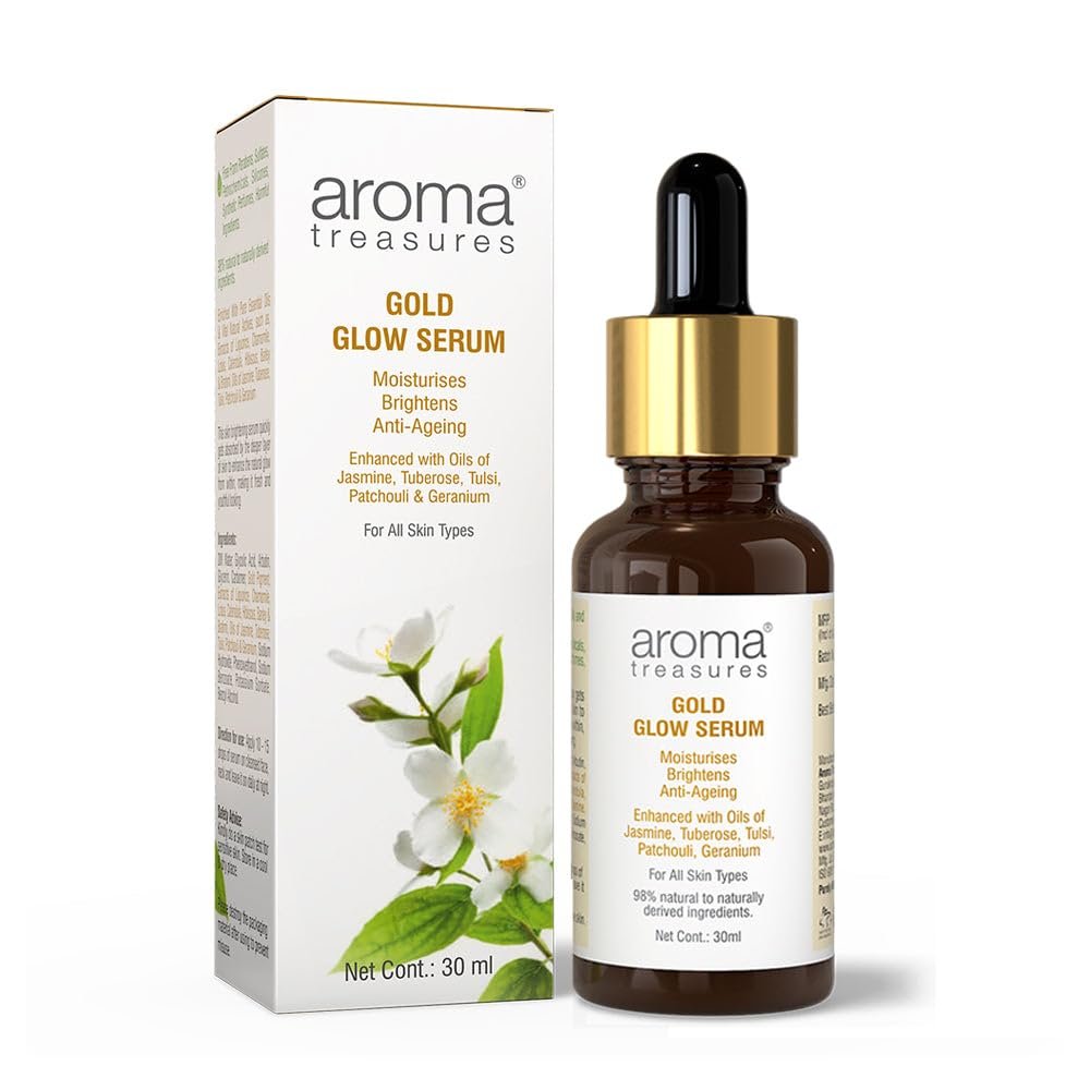 Aroma Treasures Gold Glow Face Serum For glowing skin | Natural skin brightening serum | 98% Natural to Naturally Derived Ingredients | For all skin types - 30ml