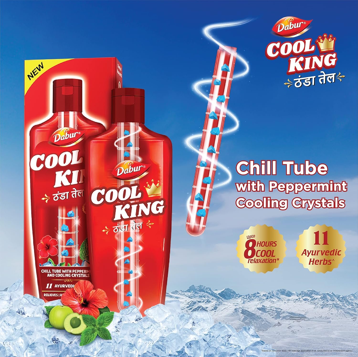 Dabur Cool King Thanda Tel Hair Oil - 270ml | Power of 11 Ayurvedic Herbs | Relaxing & Refreshing Cooling Effect | Relieves Headache, Fatigue, Sleeplessness & Stress | thumbnail