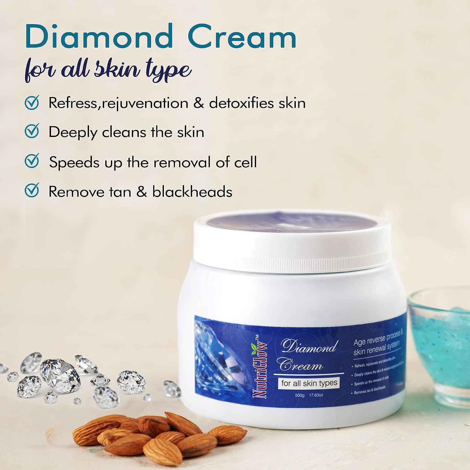 NutriGlow Diamond Massage Cream With Vitamin E  500g thumbnail