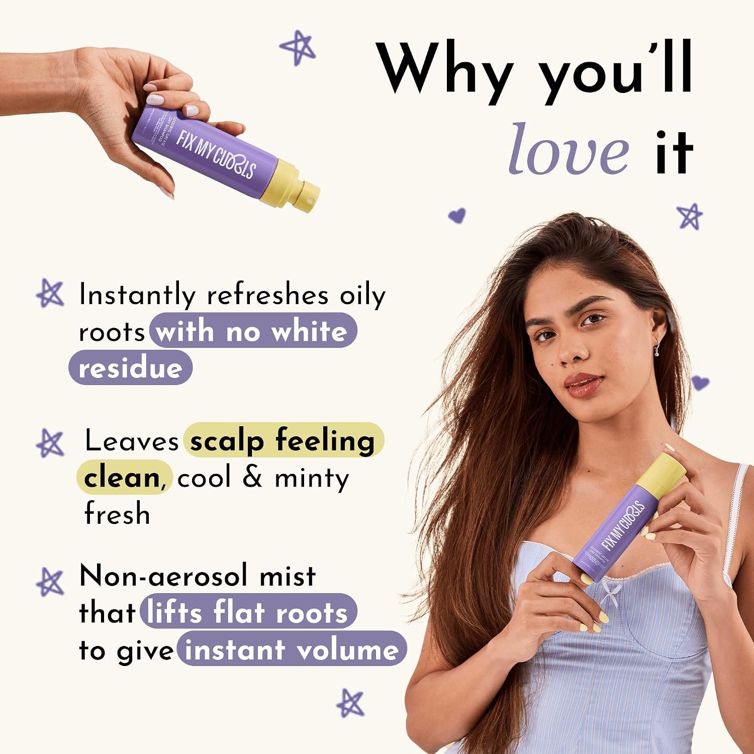 Fix My Curls Goodbye Grease Dry Shampoo Oil-Absorbing, Volumizing, Instantly Refreshes Scalp & Curls, Lightweight, No Residue, for All Hair Types 100ml thumbnail