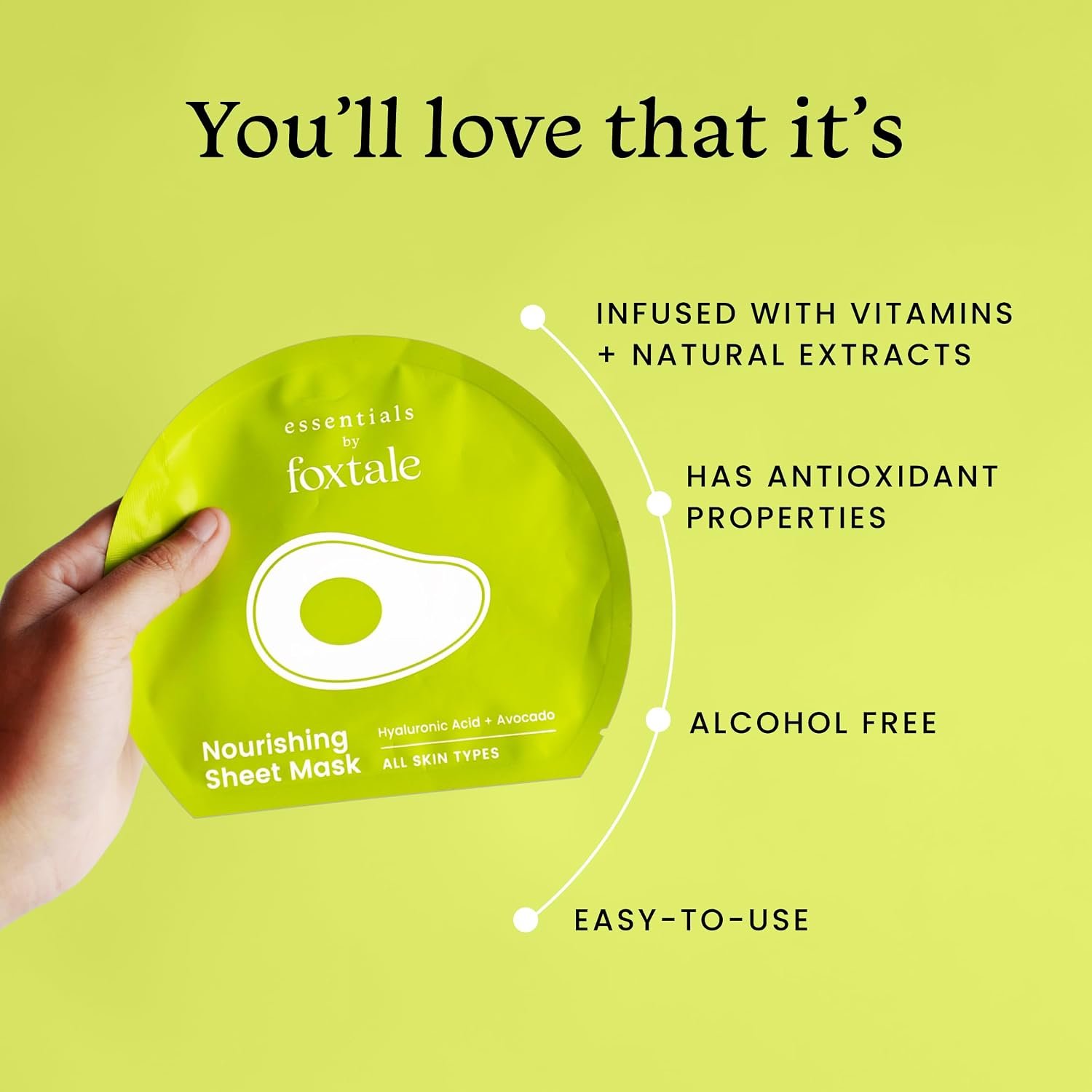 Foxtale Nourishing Sheet Mask with Hyaluronic Acid and Avocado for Nourishing & Hydration, Men & Women, 26g thumbnail