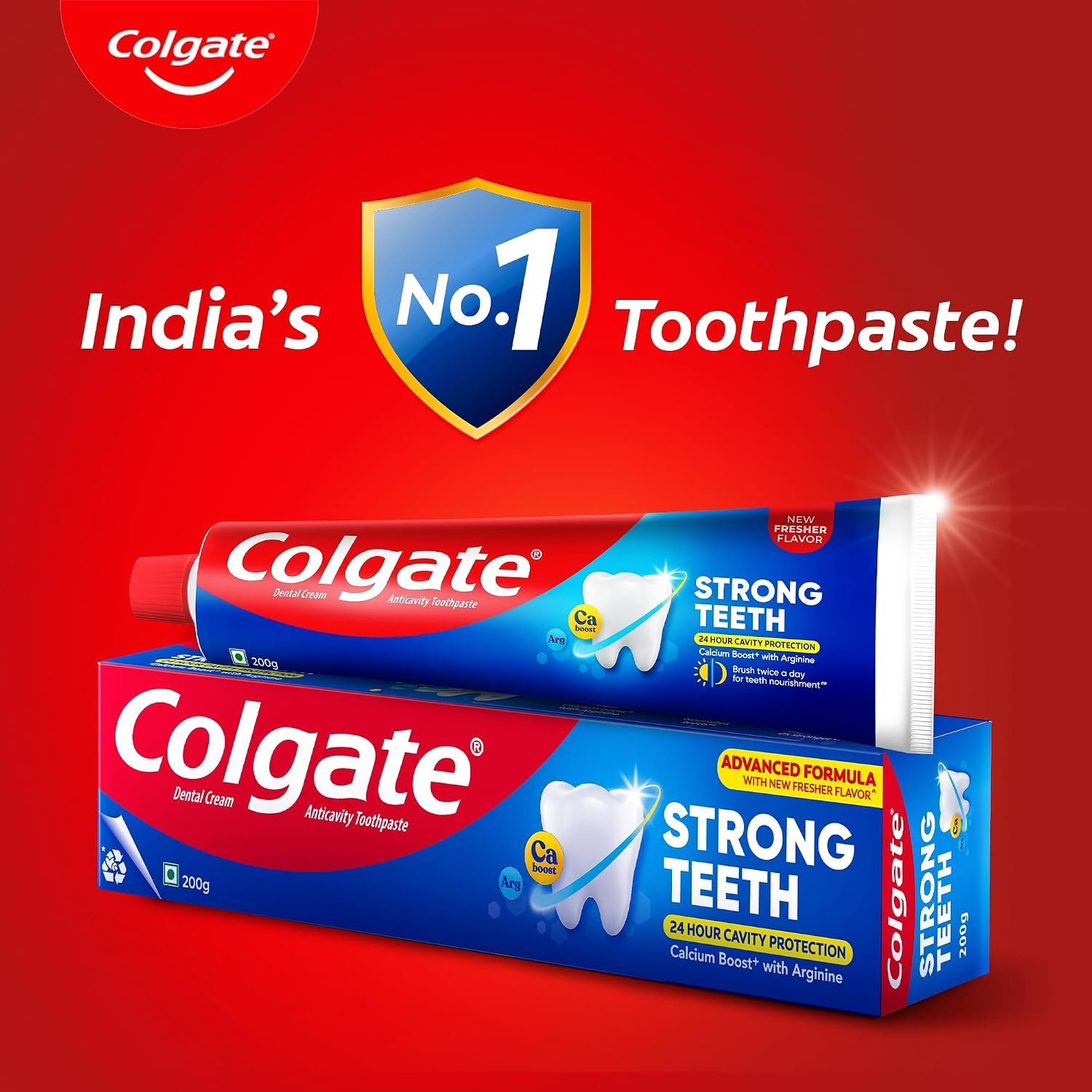 Colgate Strong Teeth, 500g (200g + 200g + 100g), Calcium-boost Tooth Paste for 2X Stronger Teeth, Protects Enamel, Whitens Teeth, Fresh Breath & Prevents Cavities (Combo Multipack) thumbnail
